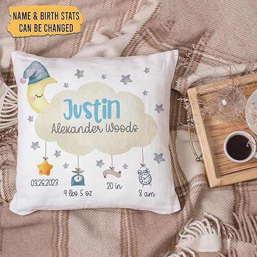 Miniatura 2 de Hyturtle Almohada personalizada con anuncio de nacimiento para niños y niñas (inserto incluido), almohada de guardería, almohada de estadísticas de