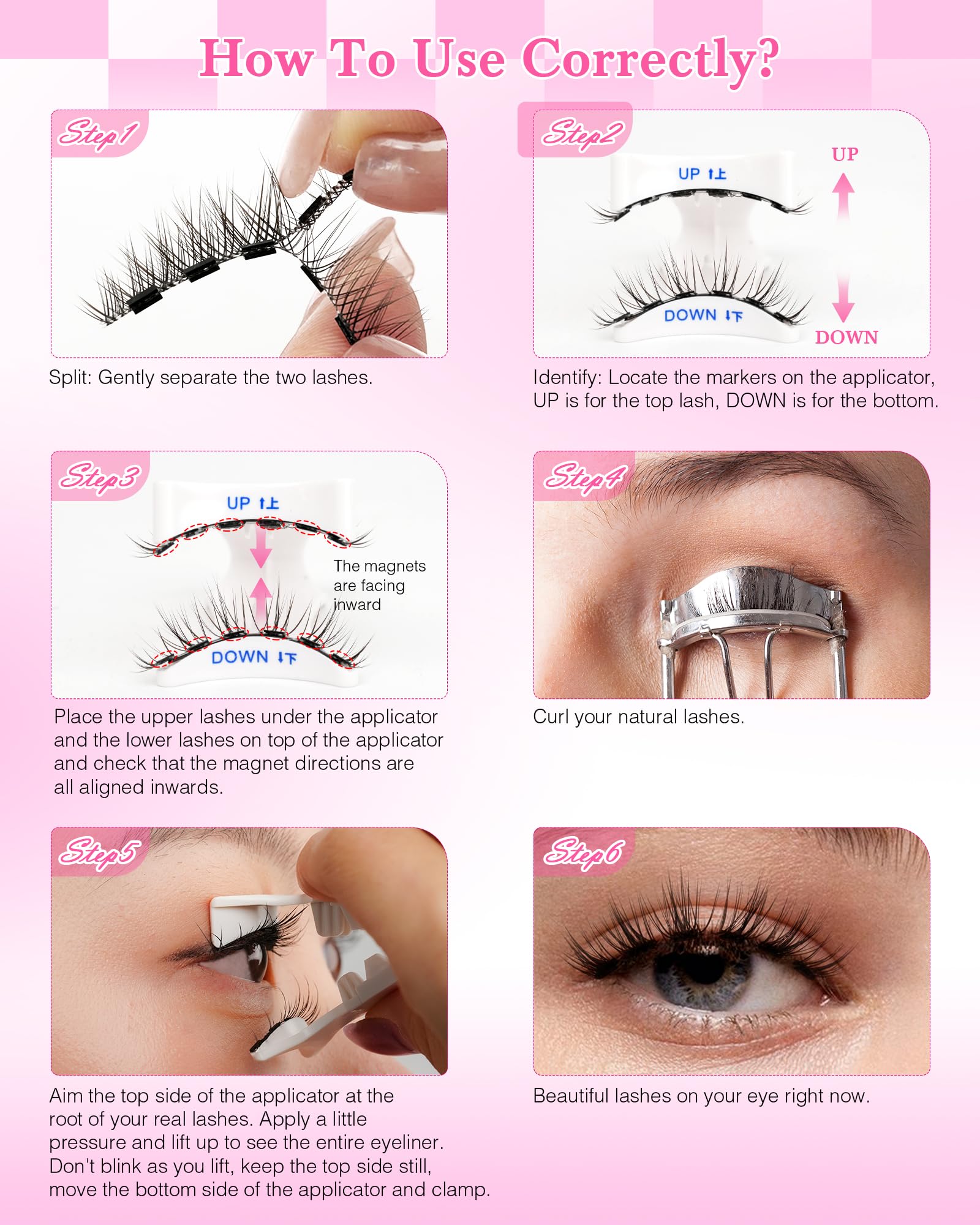 Ciglia magnetiche dall'aspetto naturale, 2 paia di ciglia magnetiche riutilizzabili su entrambi i lati, con applicatore e specchio, senza colla necessaria, colore nero (Manga Look 5-11 mm)