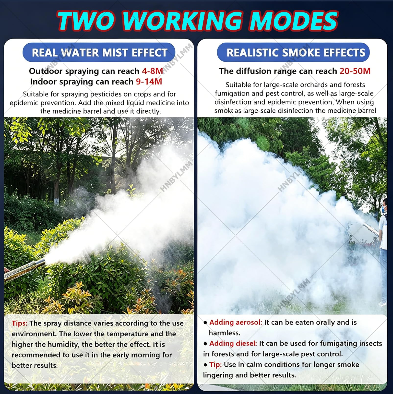 Nebulizador Térmico Portátil de Chorro Pulsante, Máquina Nebulizadora Térmica de 15 L con Modos de Niebla de Agua y Humo, Nebulizador Eléctrico de Mochila de 100 L/h para Fábricas, Granjas 100K |