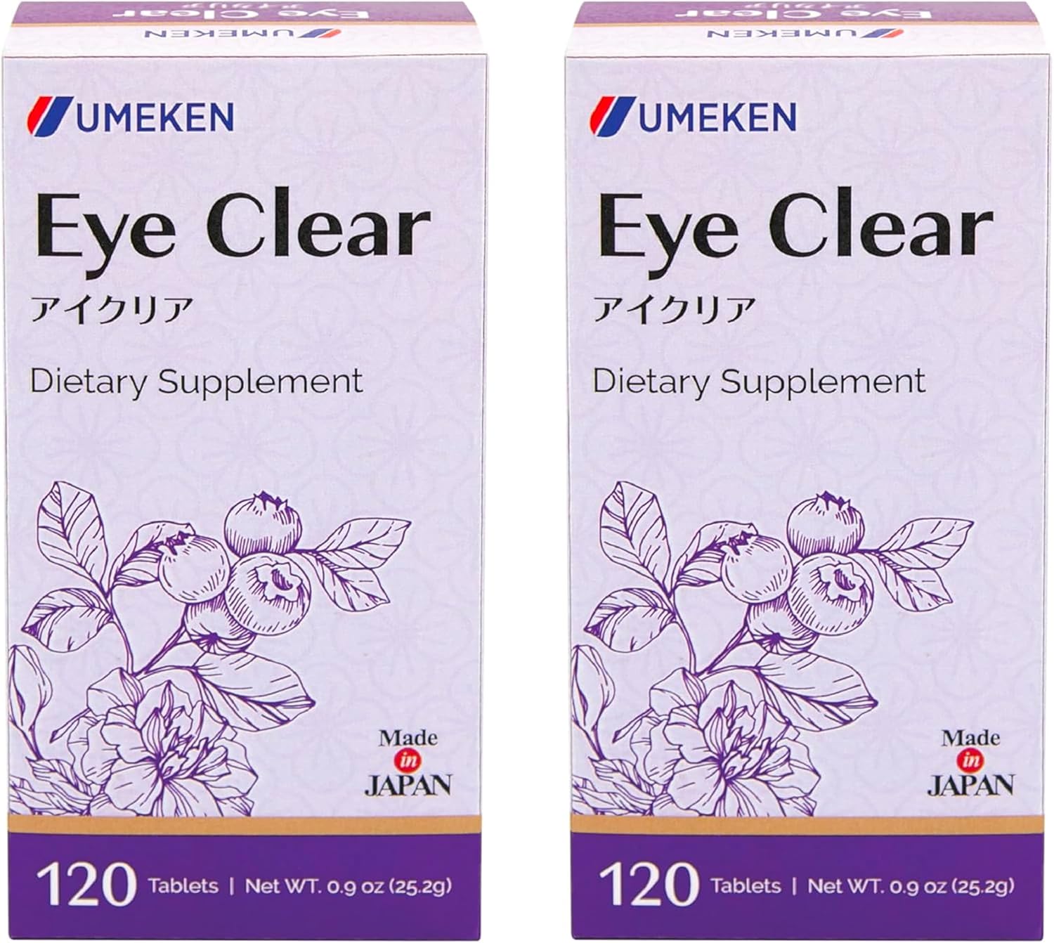 Umeken Eye Clear Dietary Supplement, Blueberry Extract, Lutein, Zeaxanthin, Ginkgo, Vision Supplements for Adults, Eye Vitamins, 2 Months Supply, 120 Tablets, Pack of 120