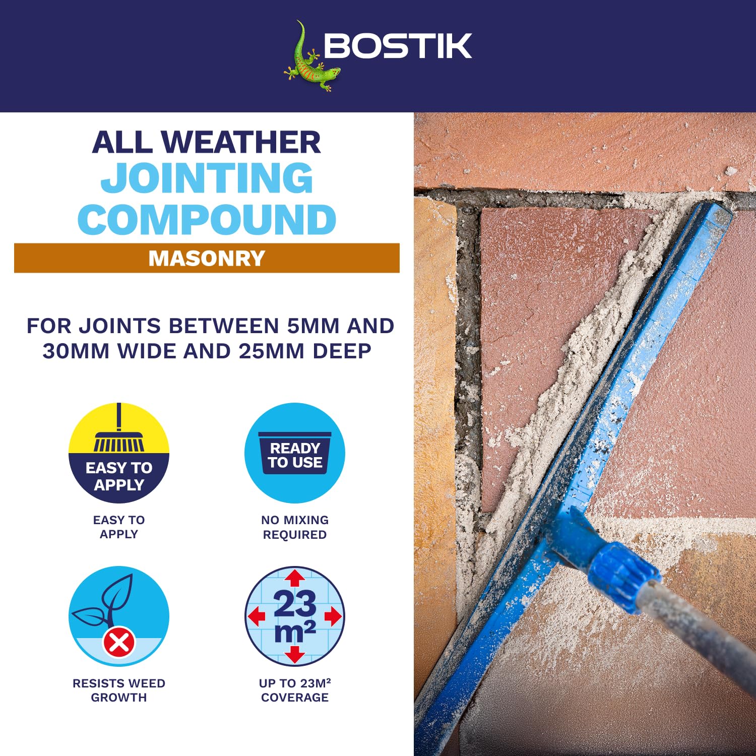 Bostik Compuesto para juntas para todo tipo de clima, gris, 15 kg, para juntas de caminos y patios, listo para usar, proyecto de paisajismo, resistente a malas hierbas y erosión