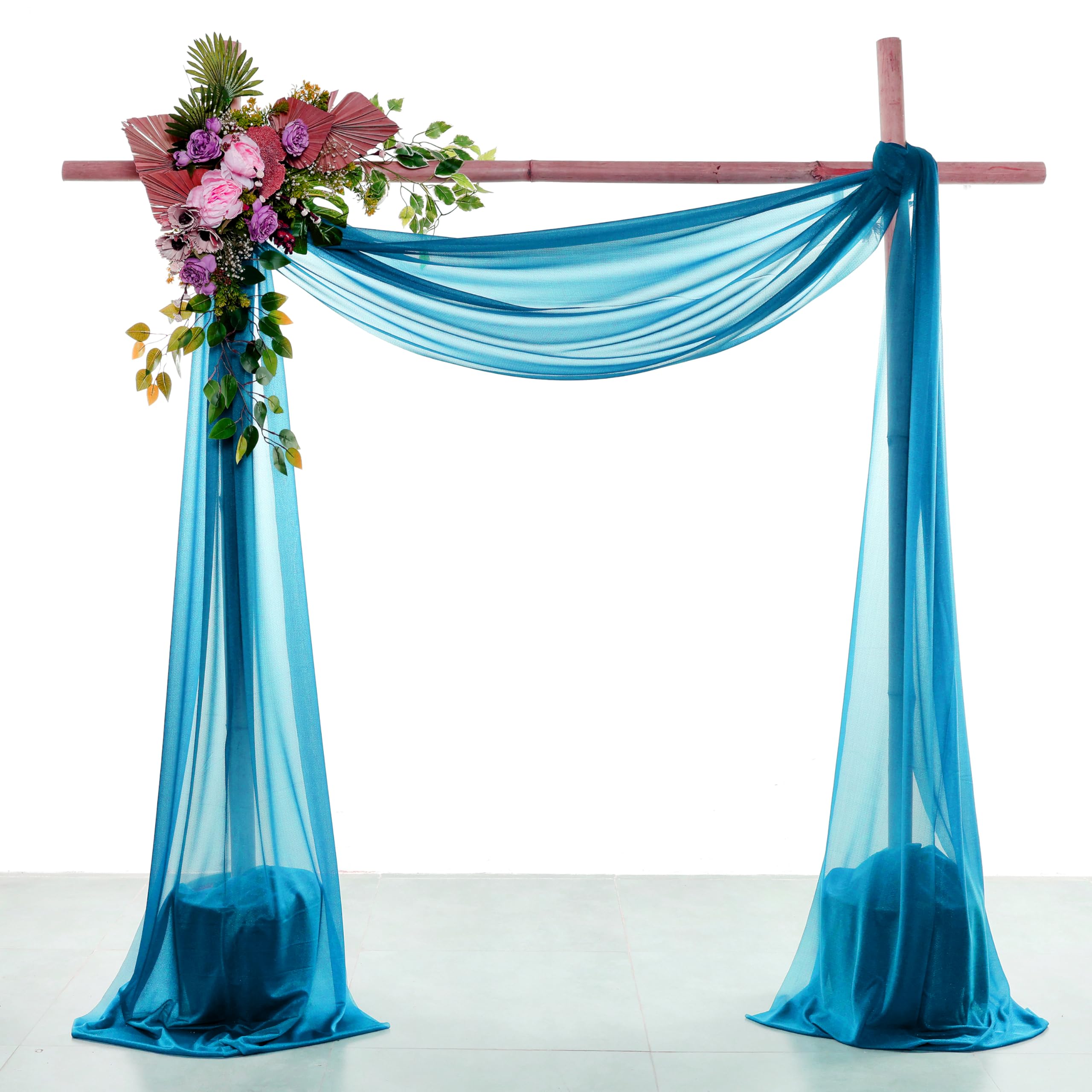 VDS Pack of 2 Panel (30 Inch X 50 Feet) Wedding Arch Draping Fabric Sheer Chiffon Fabric Drapery for Wedding Ceremony Reception Swag Backdrop Canopy Chuppah ARBO Altars Decoration (Dark Teal)