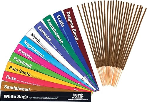 Sampler - Paquete variado | Total de 24 varillas de incienso, con 2 varillas de sándalo, salvia blanca, Palo Santo, incienso, lavanda, sangre de