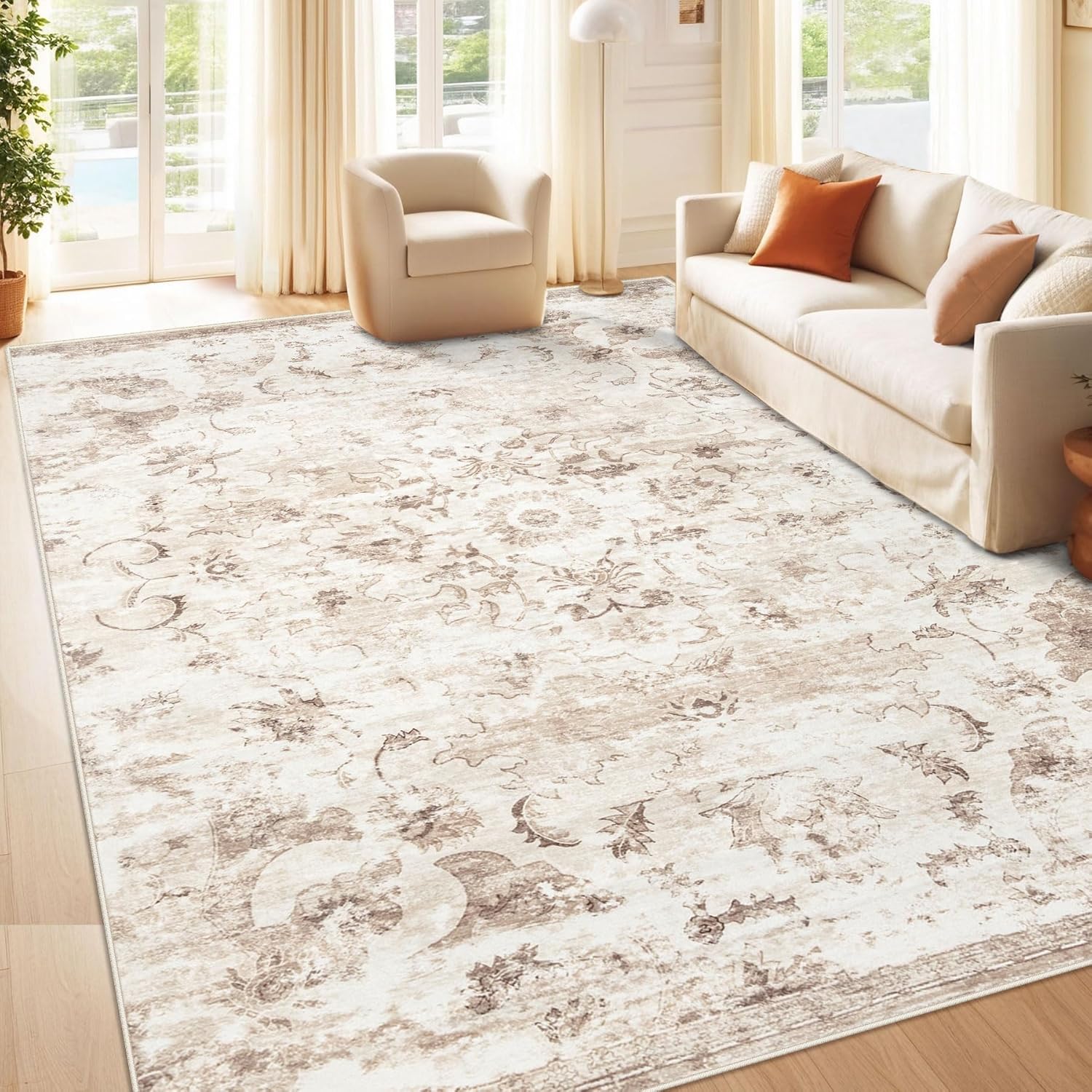 9x12 Area Rugs for Living Room: Washable Vintage Rug Indoor Soft Non-Slip Distressed Large Carpet for Bedroom Dining Room Home Office (Retro Beige, 9'x12') Retro Beige 9' x 12' (Rectangular)