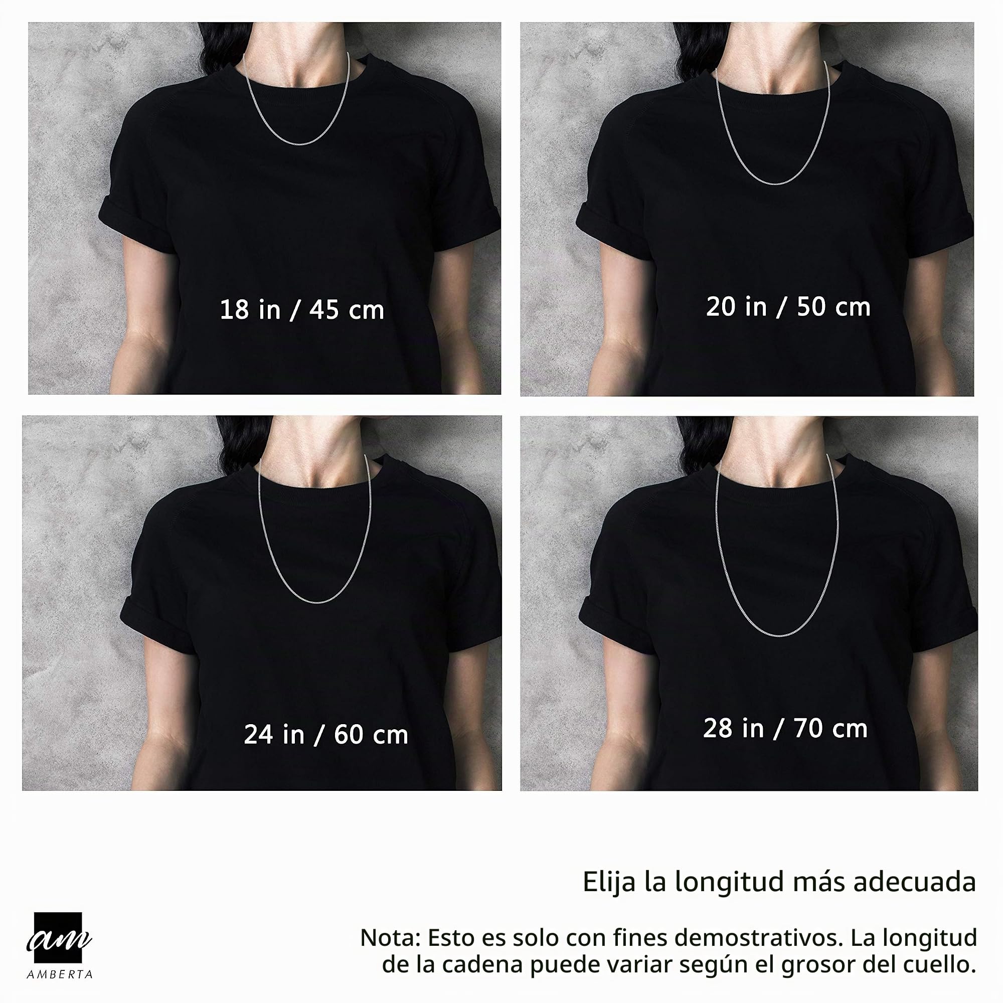 Amberta Bijoux - Collar con Cadena de Plata 925/1000, Malla de corazón, Ancho 2,3 mm, Longitud 40, 45, 50, 55, 60 cm, 60 cm