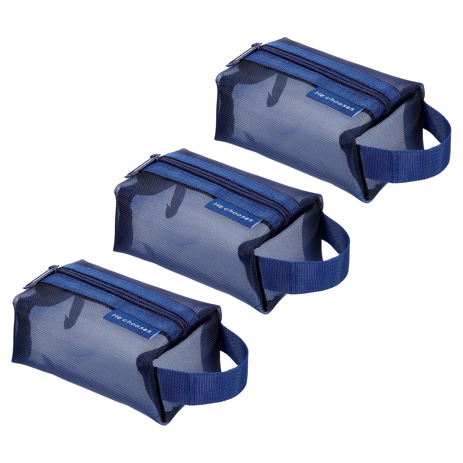 uxcell Mini Zipper Mesh Bag 2" x 4", 3 Pcs Nylon Small Makeup Zipper Mesh Pouch Cosmetic Case Mesh Storage Bags for Earphone, Credit Card, Dark Blue