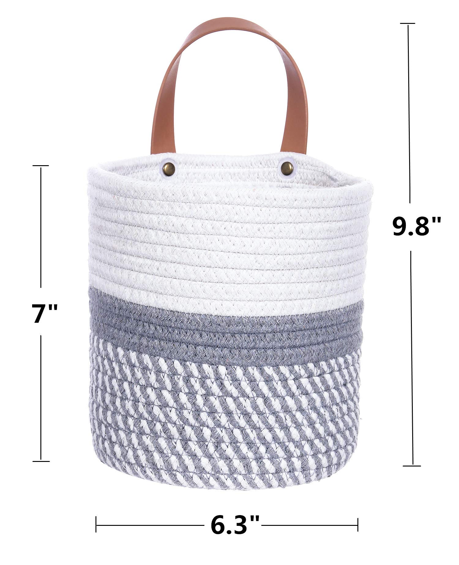 Cestas de almacenamiento para colgar en la pared – Pequeños cubos de almacenamiento de cuerda de algodón tejida – Cesta organizadora para plantas, toallas, juguetes – 16 x 17,78 cm (blanco y gris)