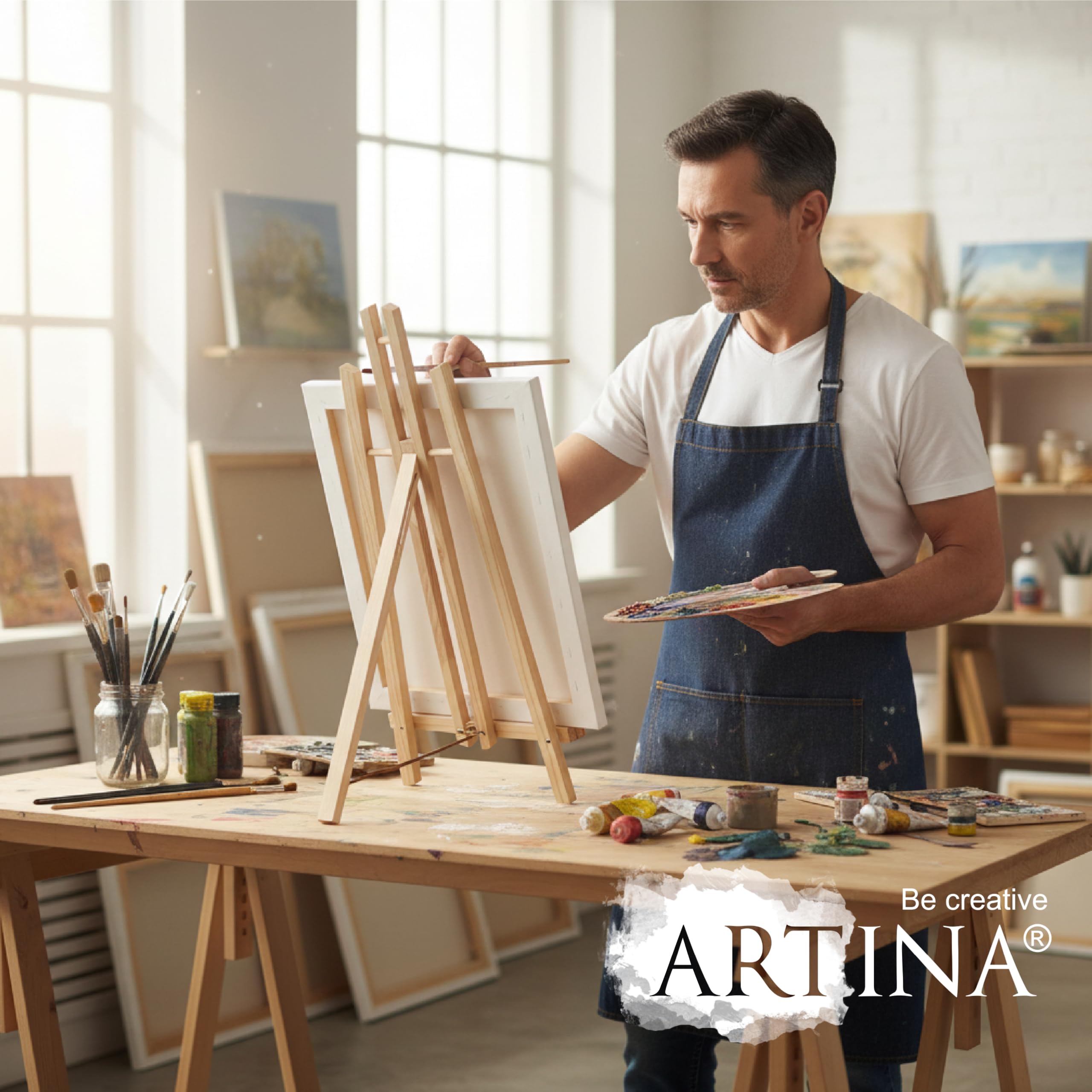 Artina Cavalletto Pittura da Tavolo London per artisti Adulti e Bambini - cavalletto in Legno Massiccio di Pino Leggero da trasportare - cavalletto per Tele