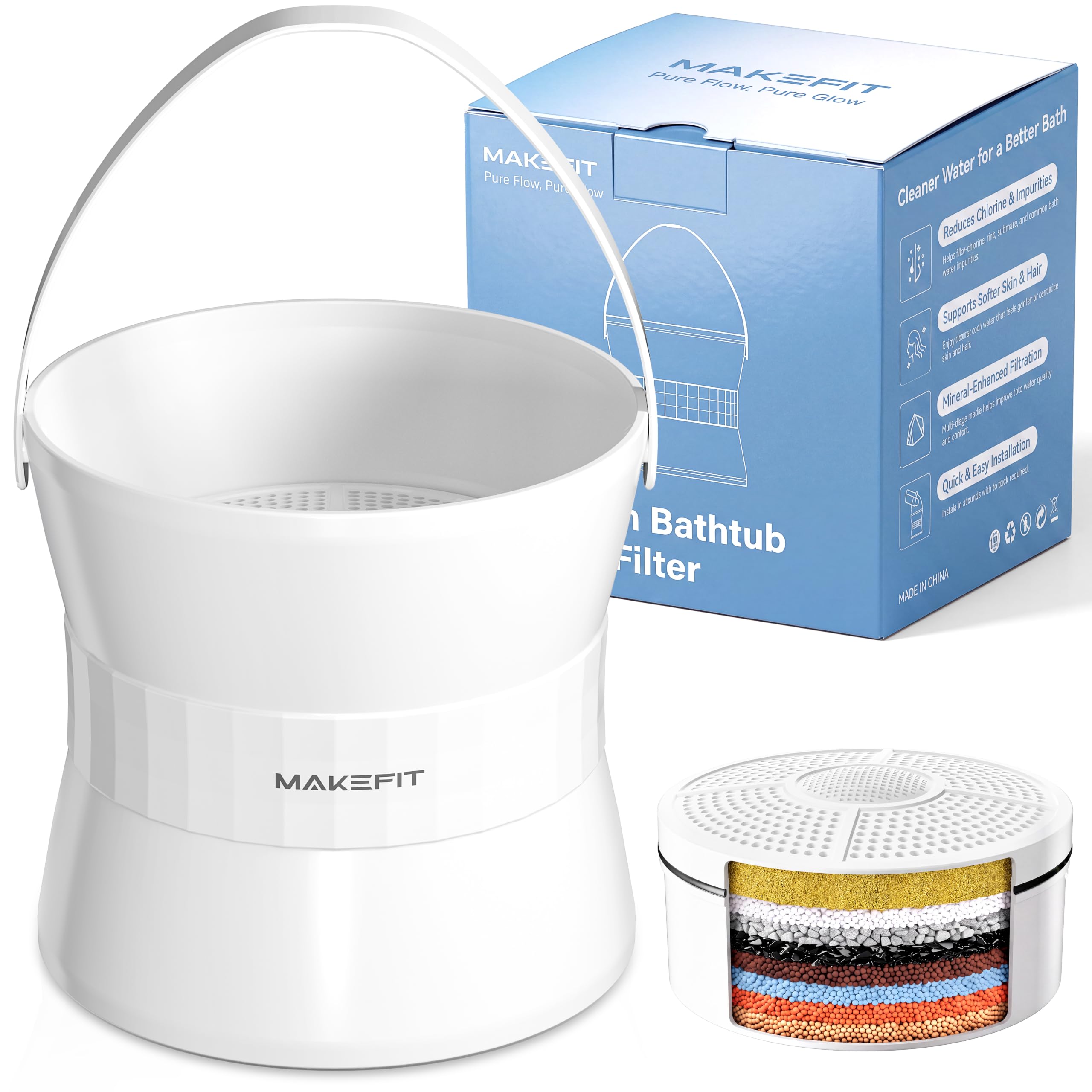 MakeFit Filtro de grifo de bañera, filtro de agua de baño de 8 etapas para