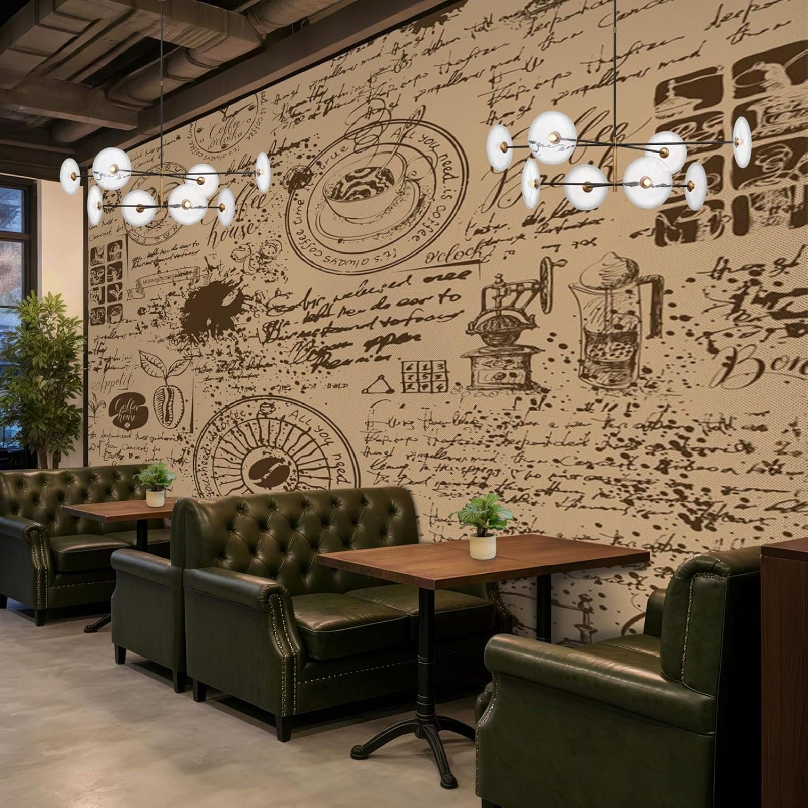 Kfjhgbdshhj 3D Mural Photo Wallpaper Coffee Vintage Writing Beans Coffee Kitchen Non-Woven Living Room Bedroom Dining Room Decoration Motif Wallpaper,430Cmx300cm Wall Sticker - Background Wall - Painting - Poster