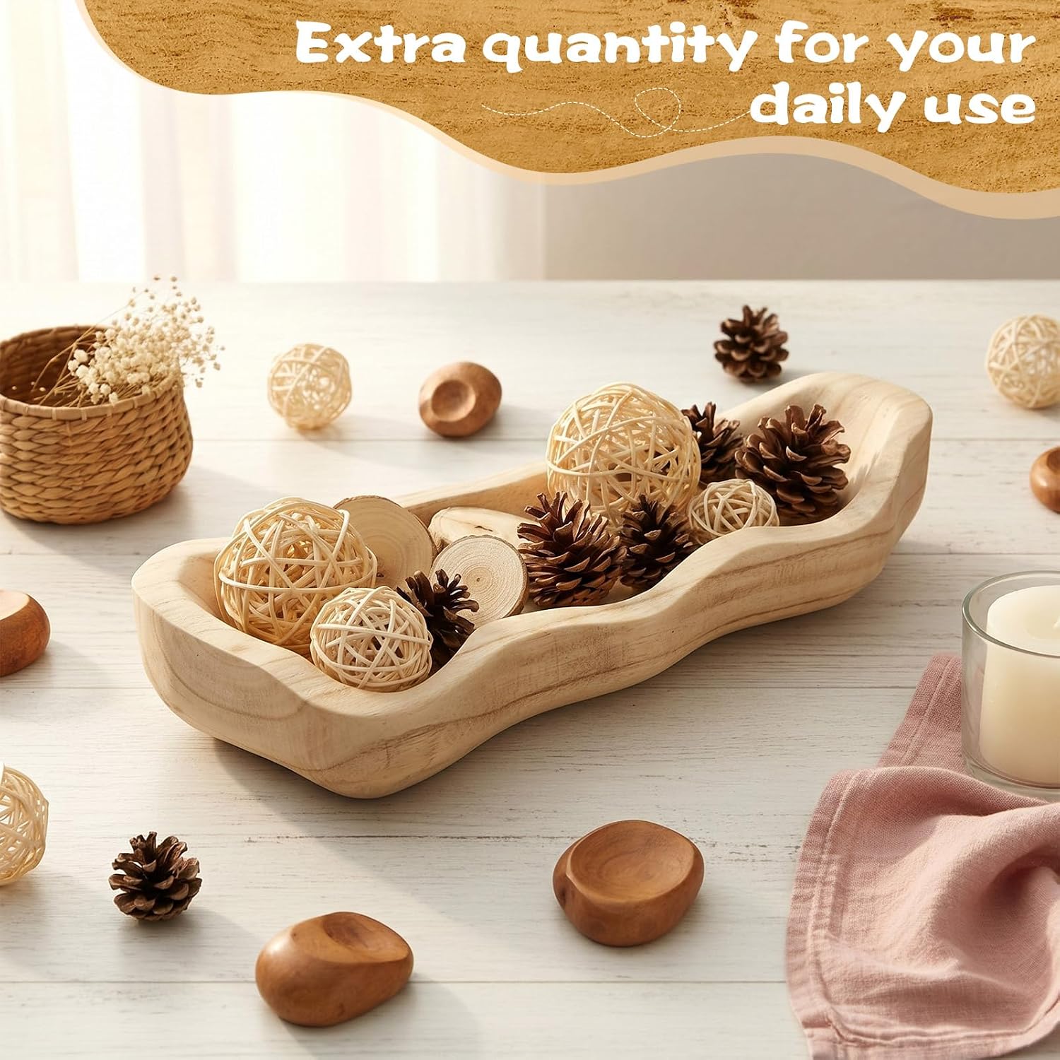 Nuogo 14 Inch Wooden Wavy Edge Dough Bowl Supplies, Color of Wood image 4