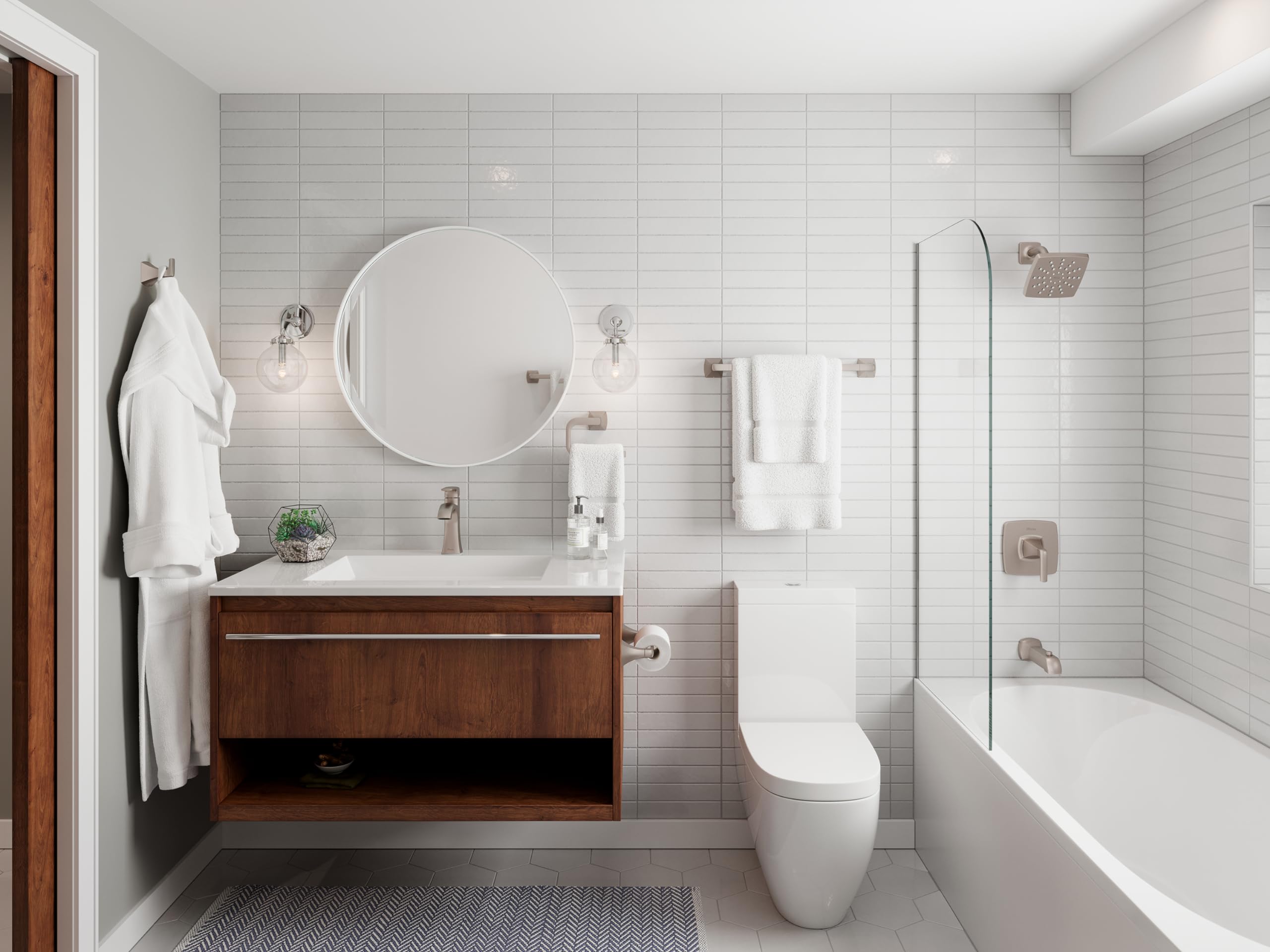 Pfister Bruxie BTBBIE3GS - Juego de accesorios de baño de 3 piezas con toallero, anillo de toalla y soporte para papel higiénico, montaje en pared, acabado de níquel cepillado de defensa contra puntos