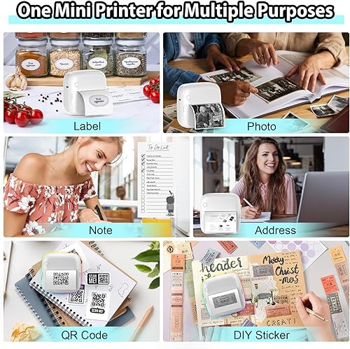 Miniatura 5 de HuiJuKeJi Mini impresora adhesiva con bolsillo de luz RGB impresora térmica sin tinta para iOS y Android, 9 rollos de papel térmico y 5 bolígrafos