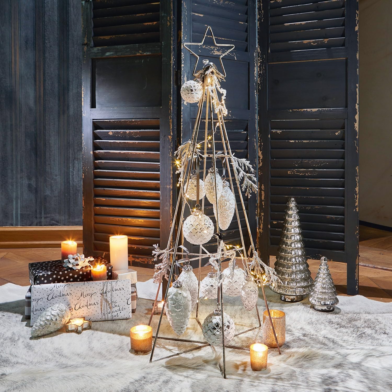 Loberon Weihnachtsschmuck 6er Set Ã‰va, antikweiß | Tannenzapfen-Look, Bauernsilber & Feines Antik-Finish, Christbaumschmuck, Weihnachtsdeko, Weihnachten, Glas, Eisen