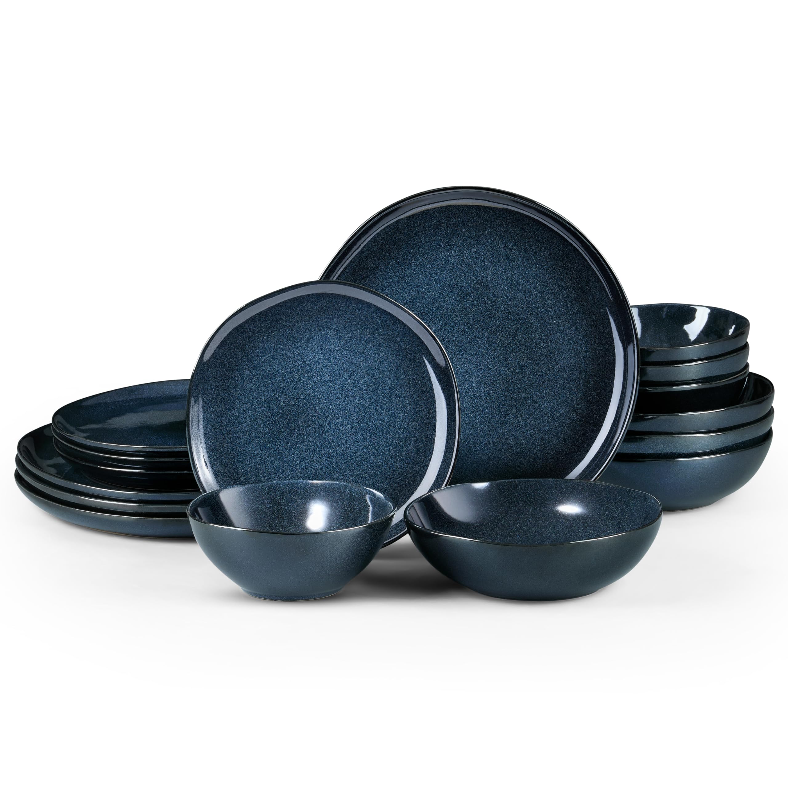 HaWare Plates and Bowls Set, Stoneware Dinnerware Sets, 16-Piece Hand-painted Dishware for 4, Ceramic Dish Set for Home Kitchen, Scratch Resistant, Microwave and Dishwasher Safe, Reactive Starry Blue