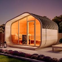 Fasssauna ScandiCube Wave Premium, Outdoor Sauna mit Glasfront, Außensauna - Naturbelassen, Ohne Zwischenwand