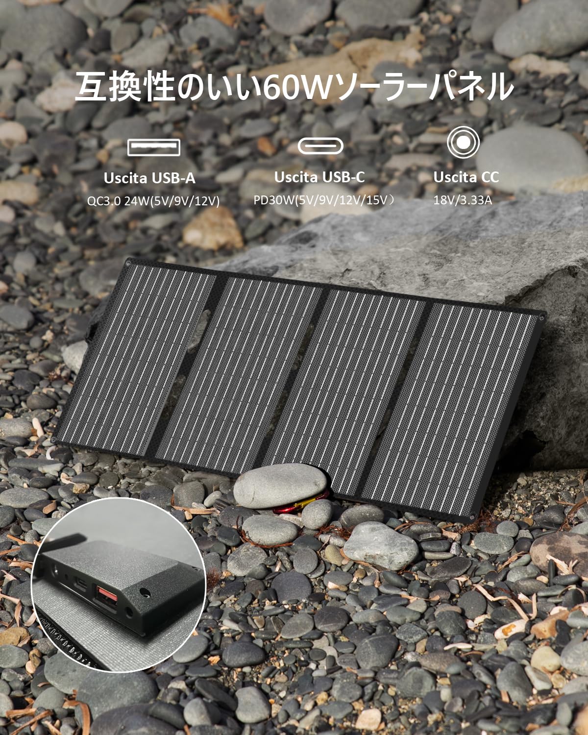 Amazon | ELECAENTA 60W ソーラーパネル PD30W QC3.0 DC18V 充電対応