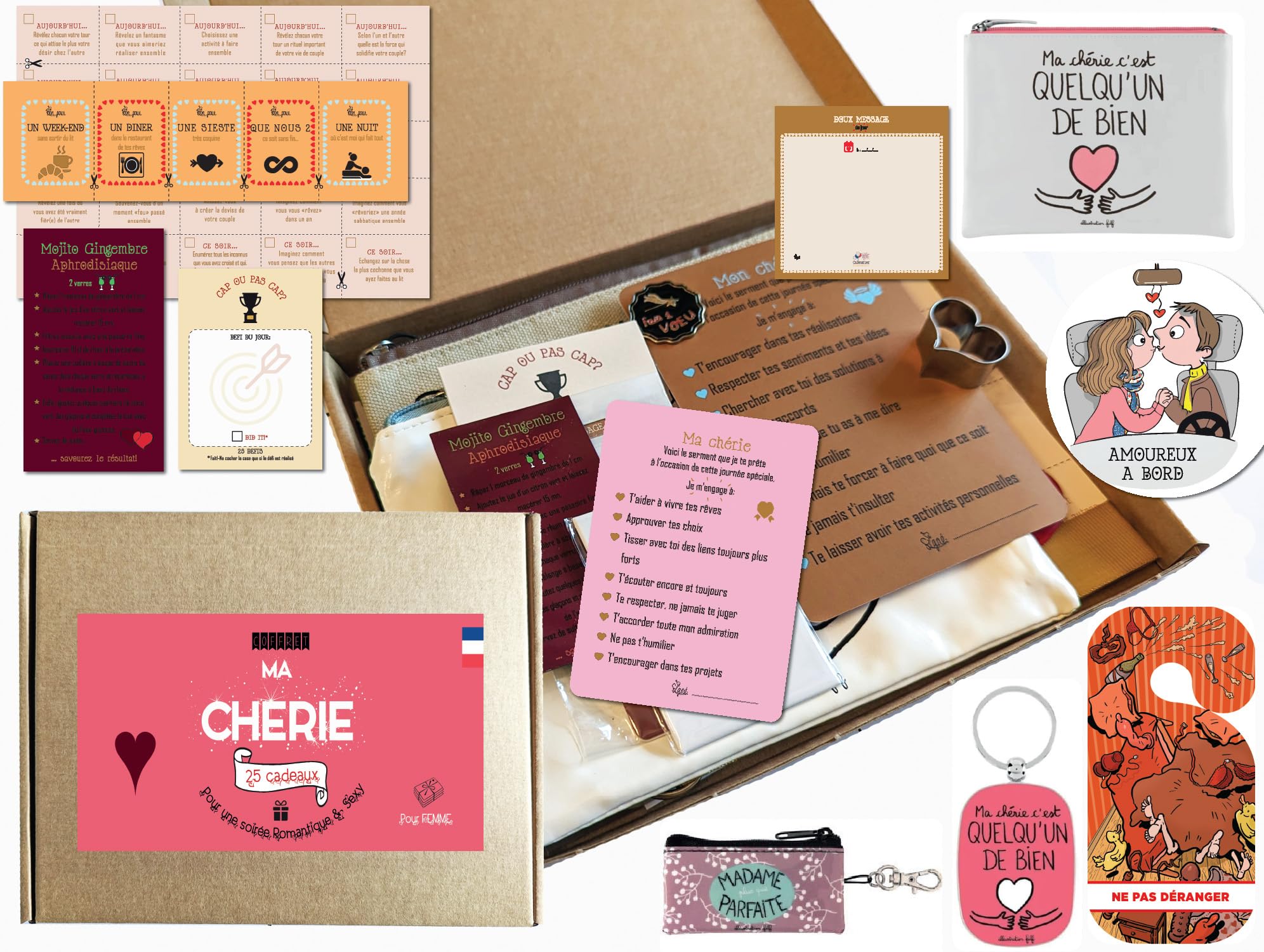 Calendrier Evenement Coffrets cadeau Couple x2 Mon Cheri et MA Cherie- 25 Surprises Romantiques Femme/Homme - Box Cadeaux pour Amoureux Monsieur et Madame - Made in France