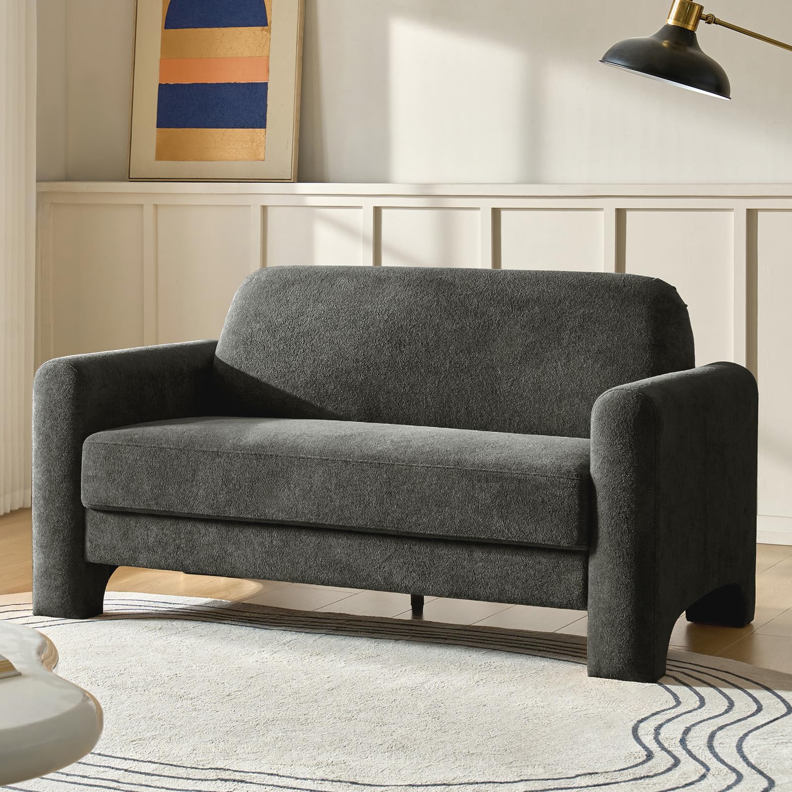 HULALA HOME 60" Modern Curved Loveseat Sofa, Comfy Chenille Couch Small Love Seat with Wrapped Armrests, 2 Seater Sofa for Living Room, Easy Assembly,