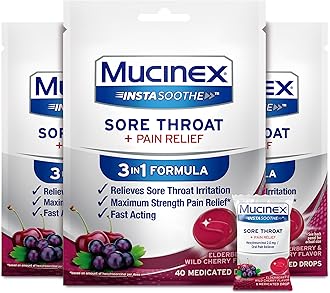 - Instasoothe Sore Throat Relief, Sore Throat Lozenges, Sore Throat Medicine with Hexylresorcinol, Cough Drops Alternative, 40 Elderberry & Wild Cherry Medicated Numbing Throat Drops (Pack of 3)