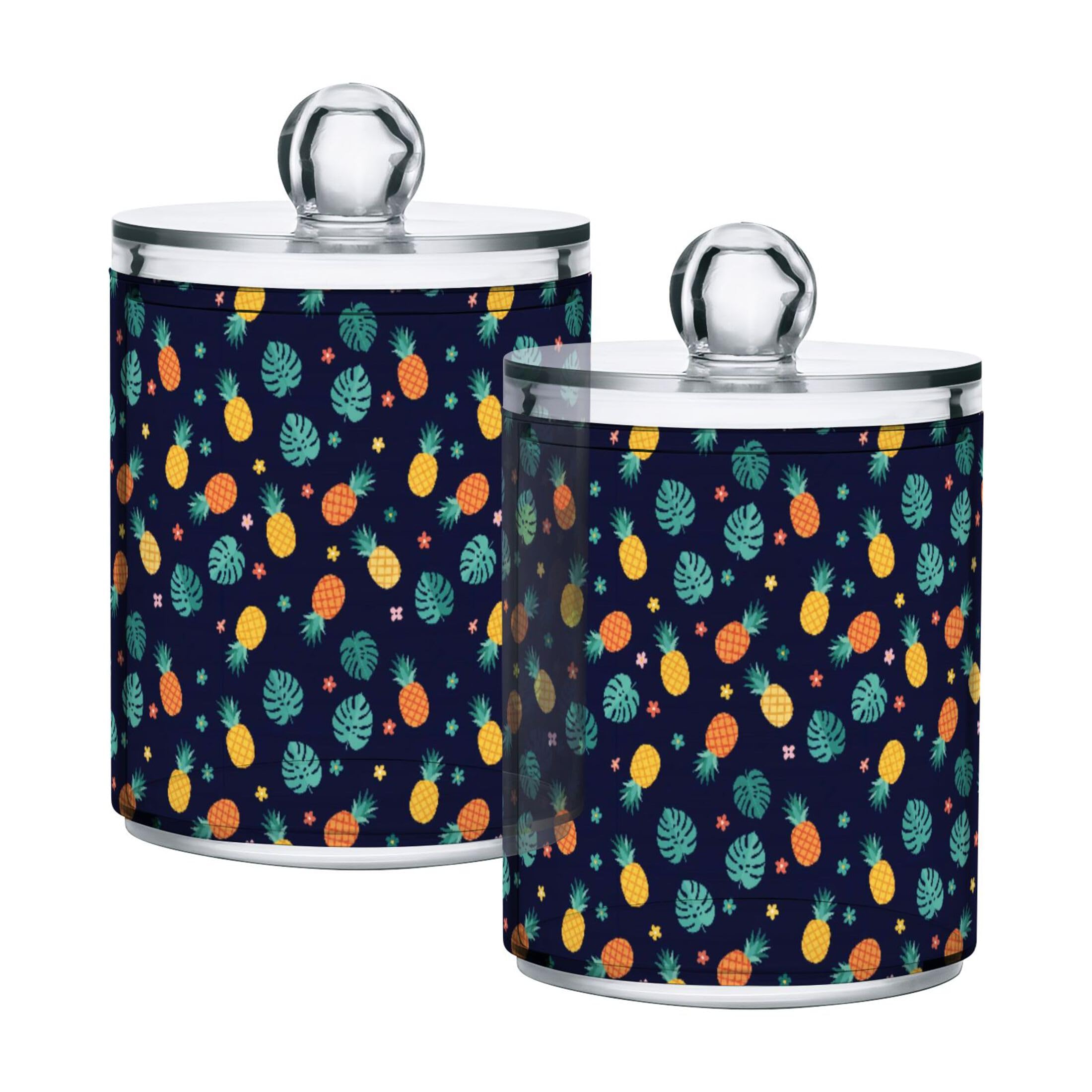 Fuauuyl Pineapples Qtip Holder Dispenser 2 Pack Plastic Apothecary Jar Storage Organization Bathroom Vanity Makeup Storage Organization for Cotton Ball Swab Pad