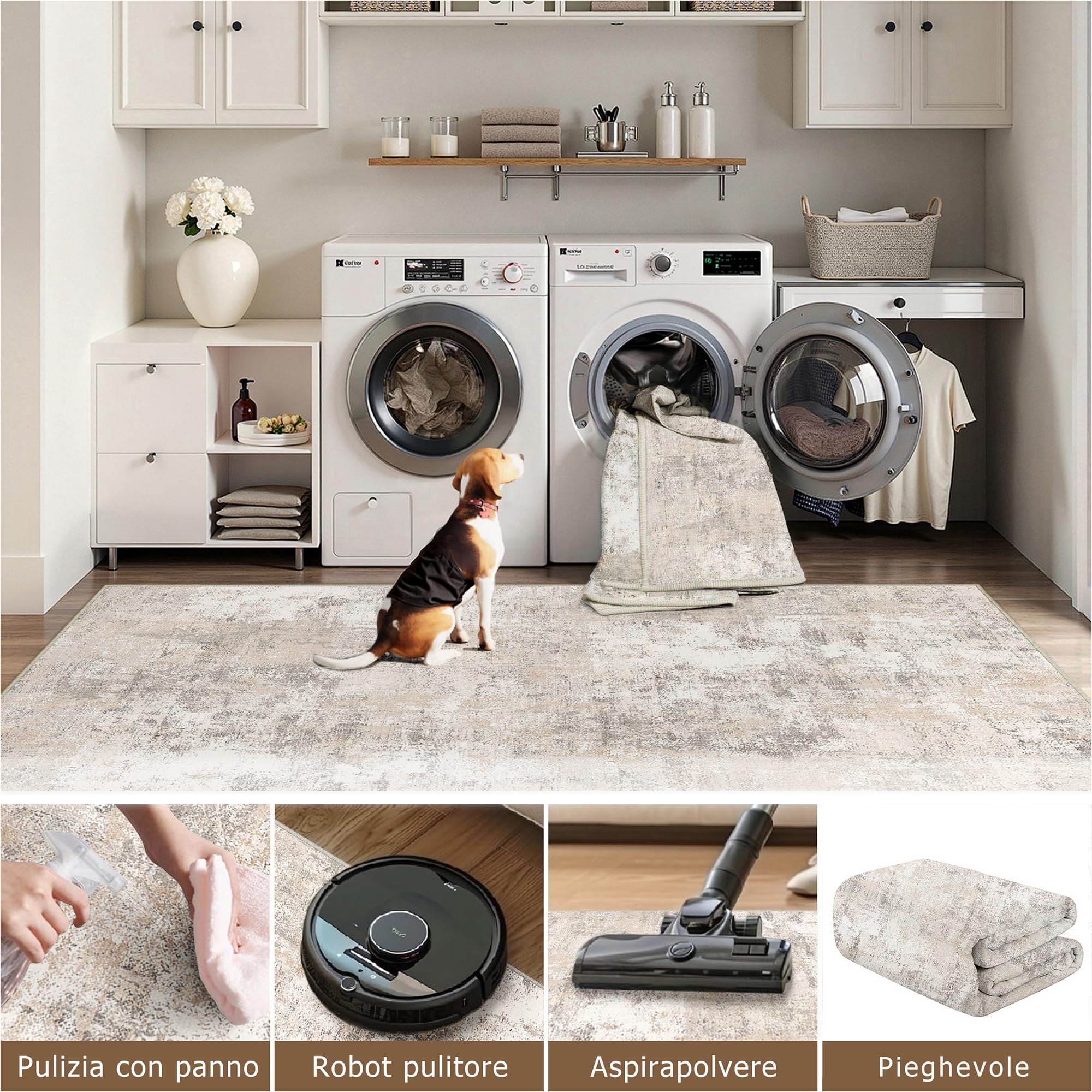 HUGEAR Tappeto Salotto Moderno Beige Grigio Tappeti 200x300cm Lavabile in Lavatrice Antiscivolo Astratto Naturale Grande Carpet Cameretta Scendiletto Camera da Letto Ufficio Pelo Corto