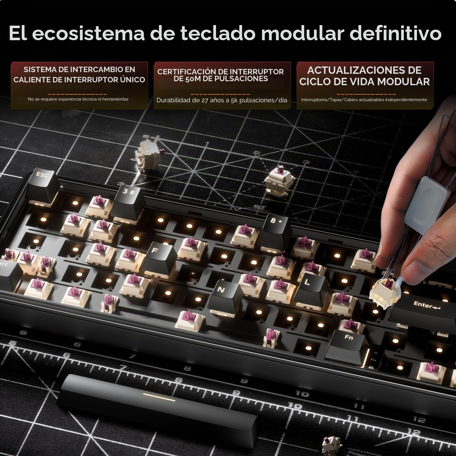 Dierya DK68E Teclado Gaming, 60% Teclado Mecánico Gasket con Knob, RGB Hot Swap Switches Lineales Cremosos, Compacto 66 Teclas Anti-Ghosting, Disposición QWERTY-US, Negro
