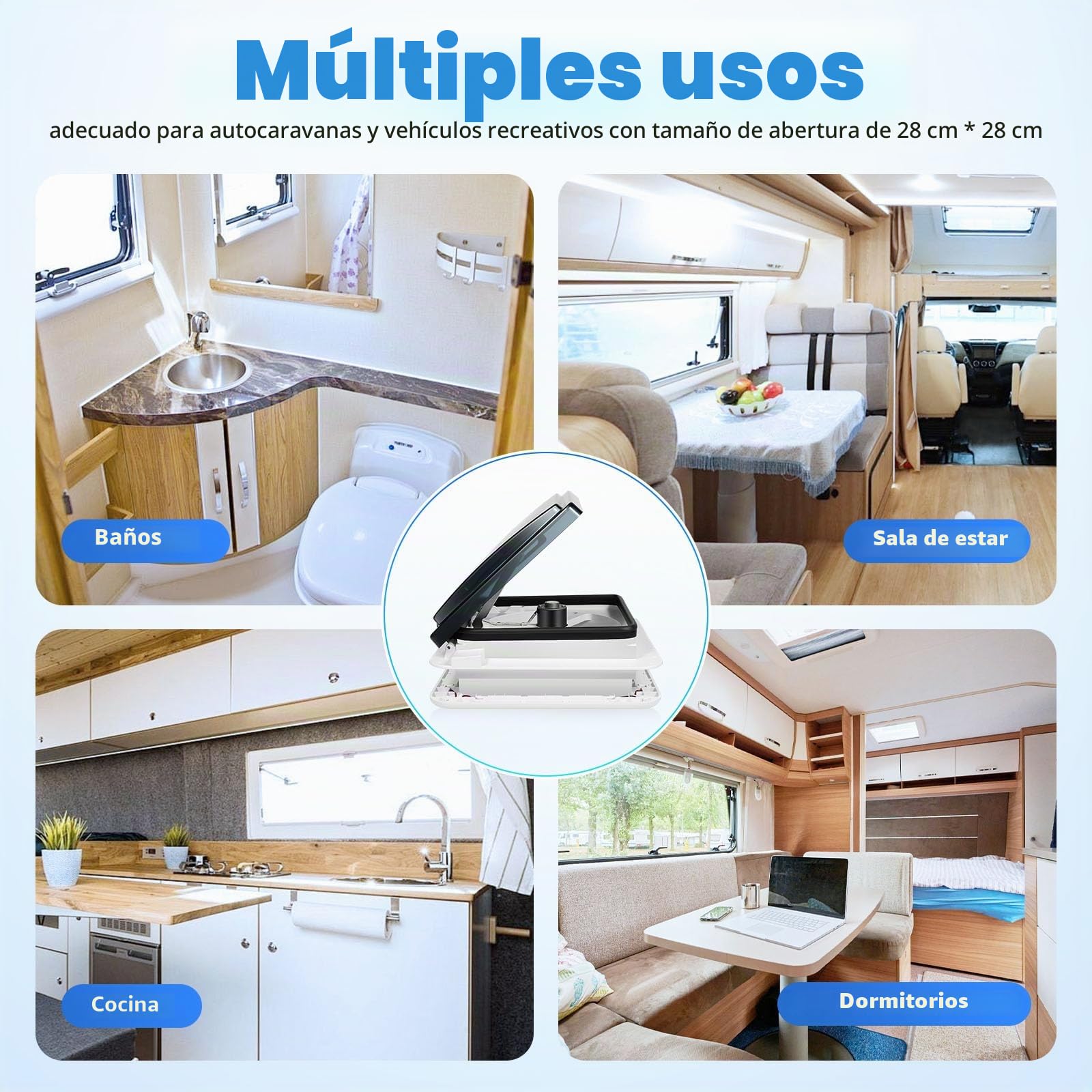 Claraboya para caravana autocaravana con ventana de techo insonorizada, ventilador silencioso con LED de 30W, ventilación de techo con ventilador de tragaluz, ventilador reversible silencioso