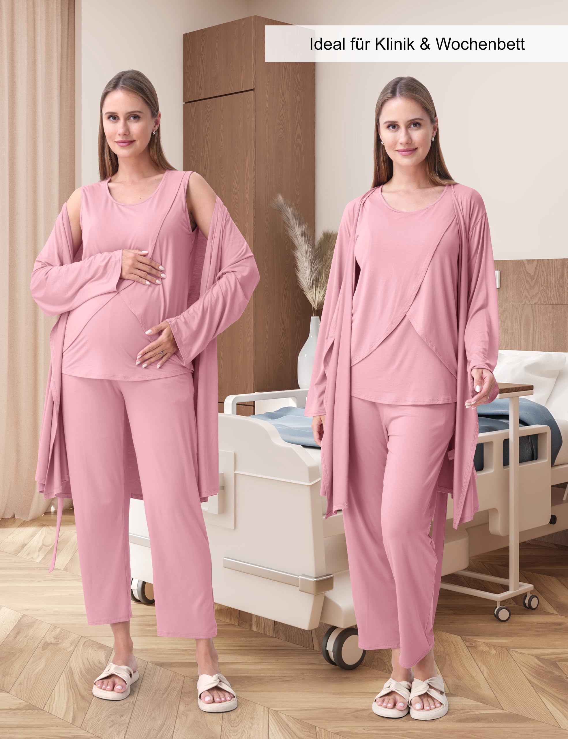SUNNYBUY Set di 4 pigiami premaman per allattamento con kimono, invisibile, per casa e tempo libero, gravidanza e allattamento