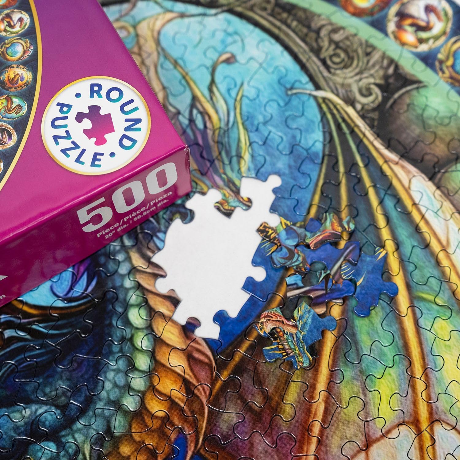 Springbok's Dragon Heart 500 Piece Round Jigsaw Puzzle for Adults - Unique Cust Pieces with Spectacular Dragon Image - Made in USA