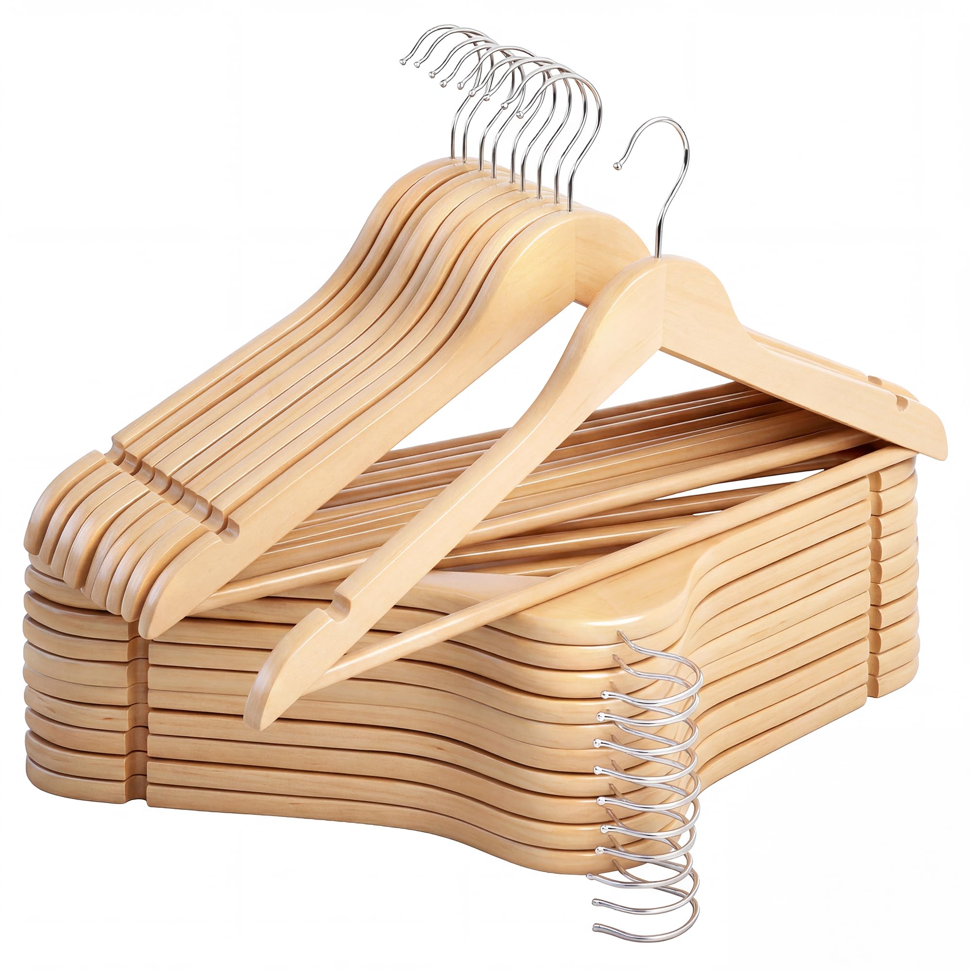 StorageWorks Wooden Coat Hangers 20 Pack, Heavy Duty Natural Wood Hangers for Clothes, Heavy Duty Coathangers with Shoulder Notches, Wardrobe Hanger for Adult Coats Suits Trouser, Natural Wood Color