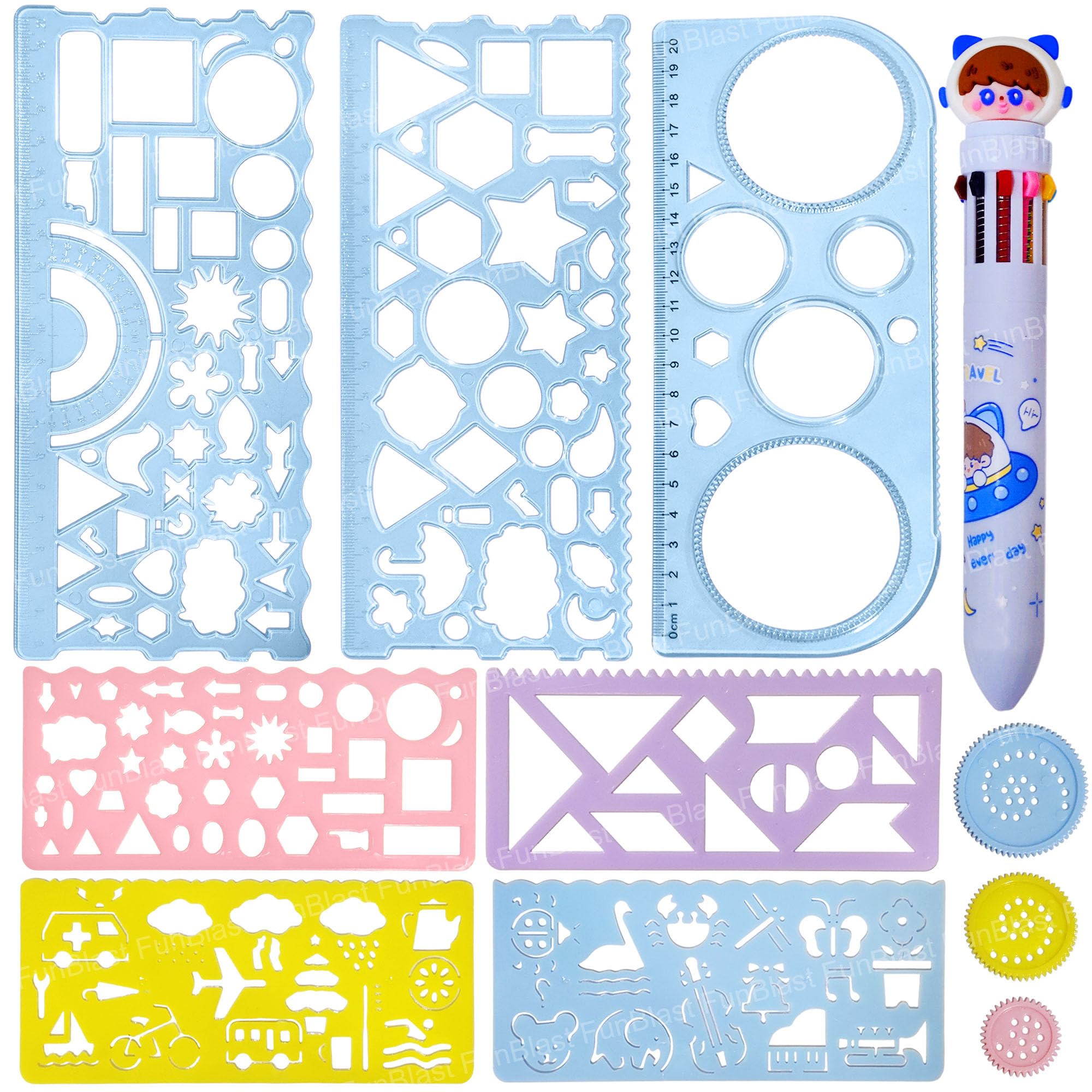 FunBlast Kawaii Drawing Ruler Set – 7+1 Cute Spirograph Drawing Set for Kids, Geometric Ruler Drafting Tools for Art and Craft, Fun & Colorful Stationary Set for Kids (Astronaut)-image-21