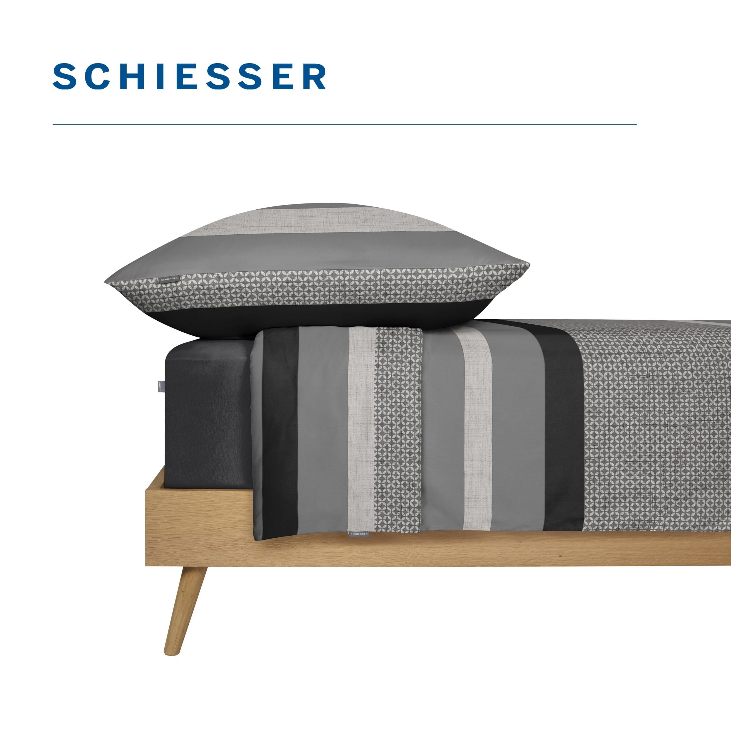 Schiesser Bettwäsche 135x200 cm | 100% Baumwolle | Grau | Gestreift