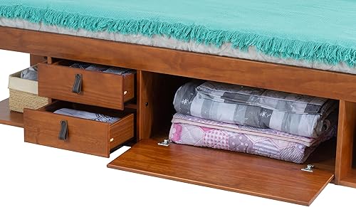 Miniatura 16 de memomad Bali - Cama de plataforma de almacenamiento con cajones (tamaño King, madera marrón caramelo) Caramelo,Roble,Blanco