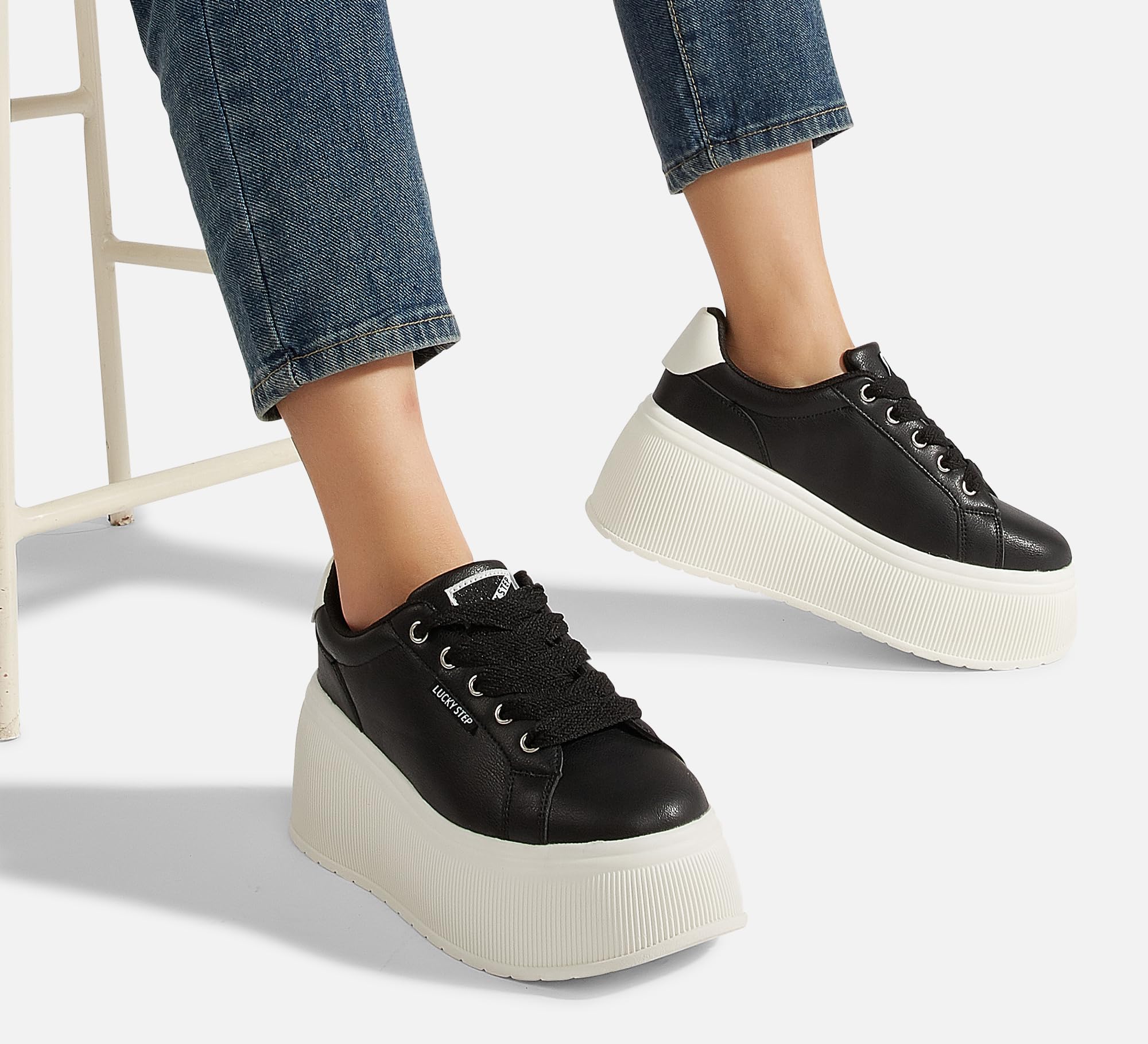 LUCKY STEP Scarpe da Donna con Piattaforma | Sneaker Classiche con Zeppa in Tela Casual Basse retrò