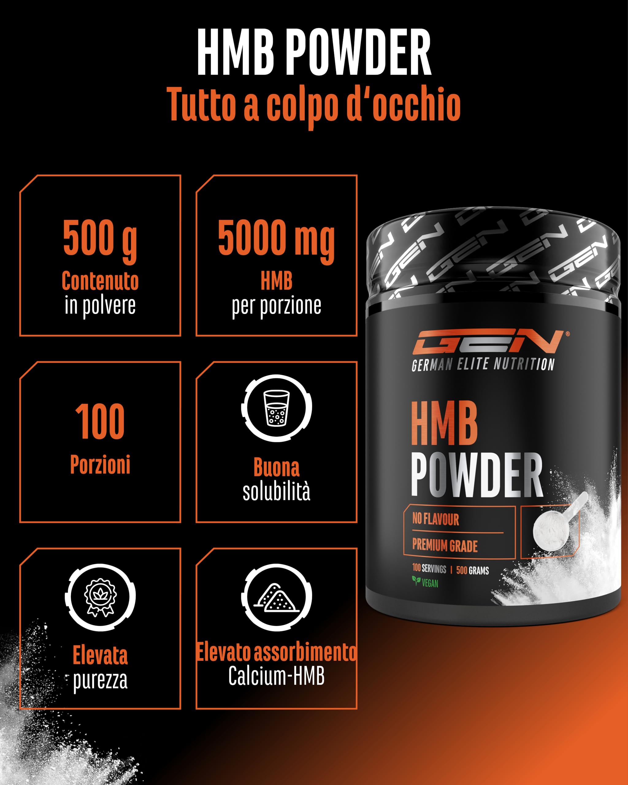 HMB in Polvere 500 g - Calcio-HMB ad alta purezza - Beta-Idrossi-Beta-Metilbutirrato - 100 Porzioni - Senza additivi, Vegano