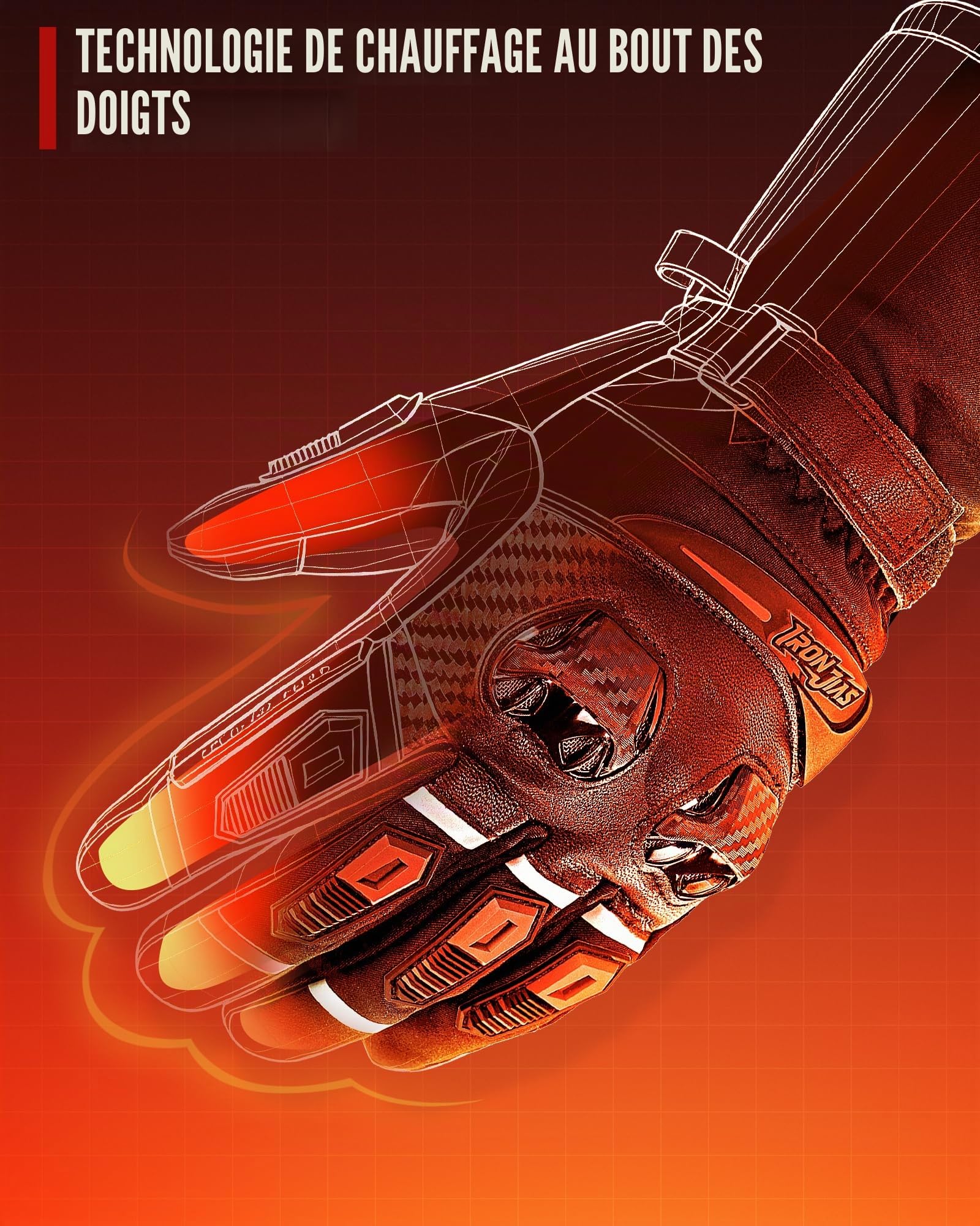 IRON JIA'S Gants Chauffants Moto 3000mAh 2025 Upgrade Contrôle Intelligent de la température,Gants Chauffants USB Hommes Femmes,Gant Moto Hiver pour extérieur avec 4 Niveaux de Chauffage