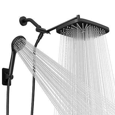 Wide Rain Shower Head With 5 Modes Handheld Showerheads, High Pressure Showerhead Combo with Extension Arm for Bathroom Accessories, Adjustable Shower Head with Anti-Clog Nozzles (Black)