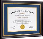 8.5x11 Diploma Frames Certificate Document Frame with Real Glass, 1 Pack Diploma Frame for Wall Gallery or Tabletop display, Black Gold Molding,Without Mat