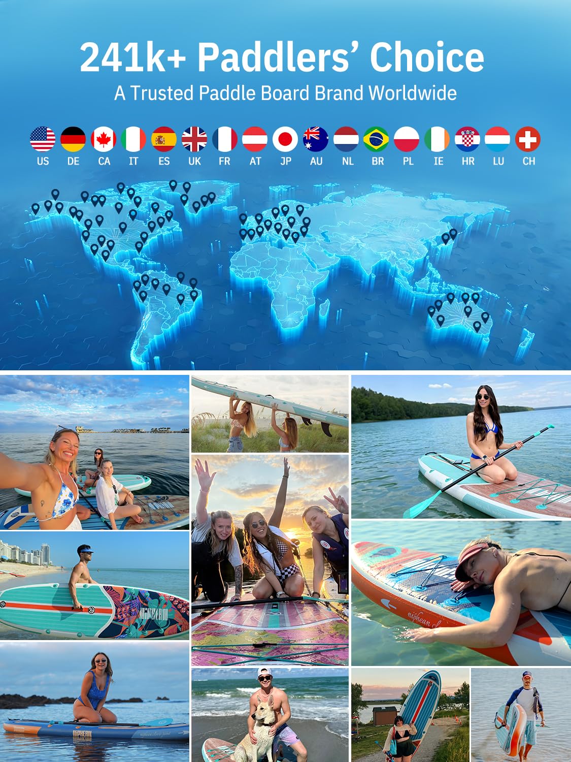 Niphean Nadmuchiwana deska SUP, ultralekka, stabilna, antypoślizgowa deska EVA, długość 320 cm, szerokość 84 cm, surfing, joga, wędkarstwo, dla początkujących