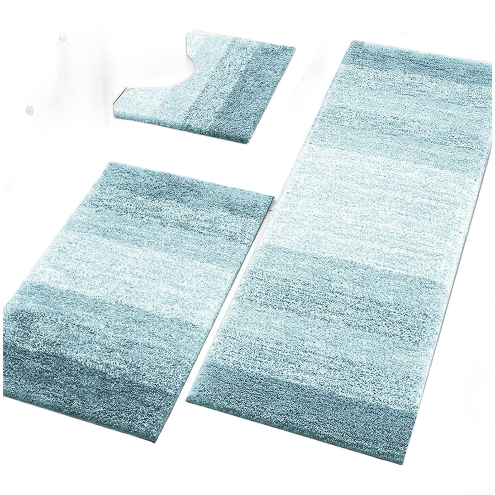 FUBESK Set di tappeti da bagno antiscivolo, in morbida flanella di neve, ad asciugatura rapida, assorbente, lavabile in lavatrice, in poliestere, 50 x 80 cm, azzurro (D azzurro acqua)