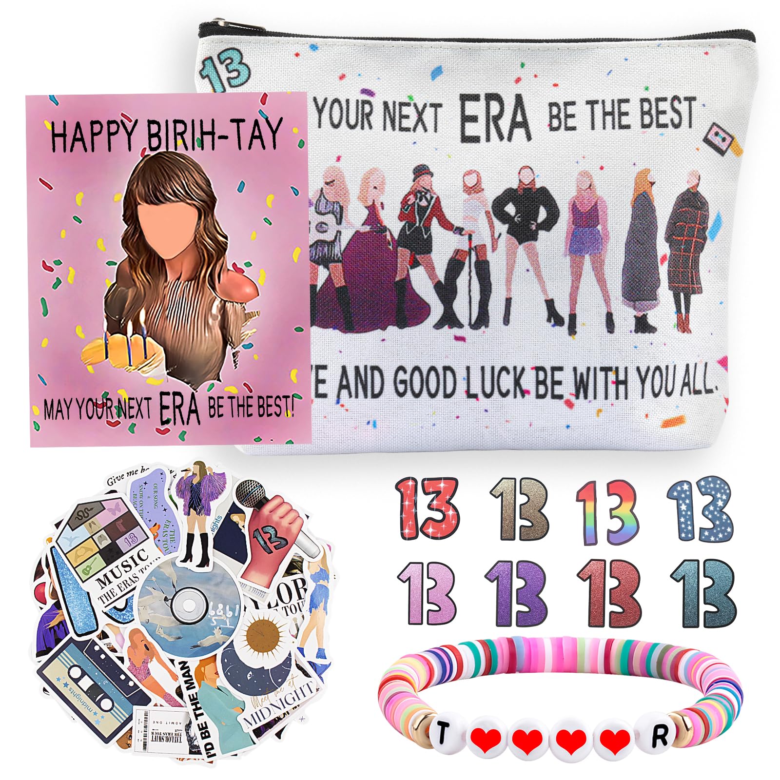 ZZLTAWS Singers Merch Makeup Bag, Music Loves Gifts Set Including 1 Makeup Bag, 1 Bracelets 1 Card 50Pcs Stickers, 8 Temporary Tattoos, Best Gifts for Girls Women and Music Fans