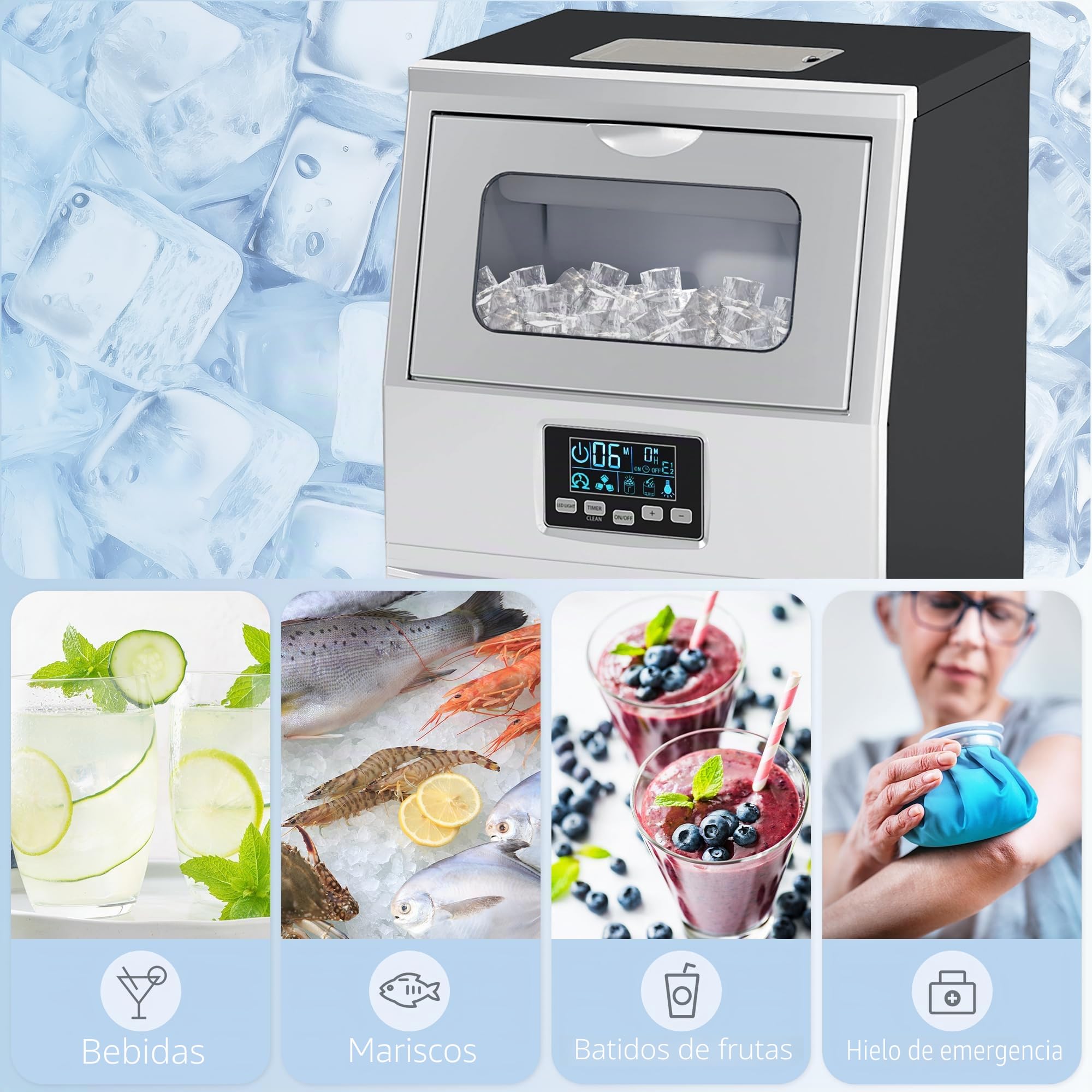 HOMCOM Máquina de cubitos de hielo comercial 30kg/24H Máquina de hielo con control digital, pala de hielo, autolimpiante Máquina de hielo de acero inoxidable para oficina, restaurante, bar, cafetería
