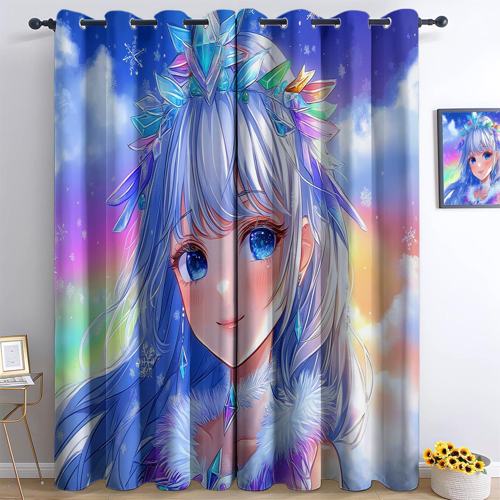 Vorhänge Blickdicht Verdunklungsvorhänge Thermovorhang 2er Set 215 x 110 cm, Verträumte Sternenhimmel Mädchen Ist Süß ichtundurchlässige Vorhang mit Ösen für Schlafzimmer Geräuschreduzierung, Blau