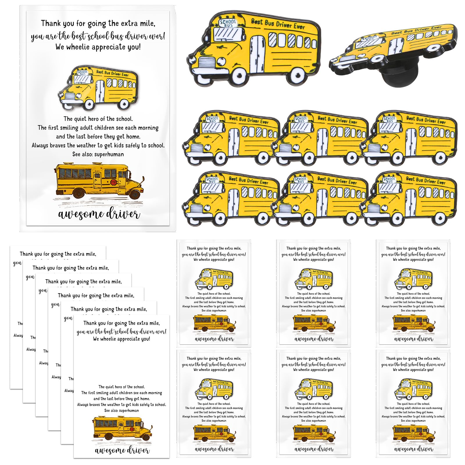 Liliaafar School Bus Driver Gifts Bulk Appreciation School Bus Driver Lapel Pins Enamel Pins Brooches with Cards Thank You Gifts for Employees