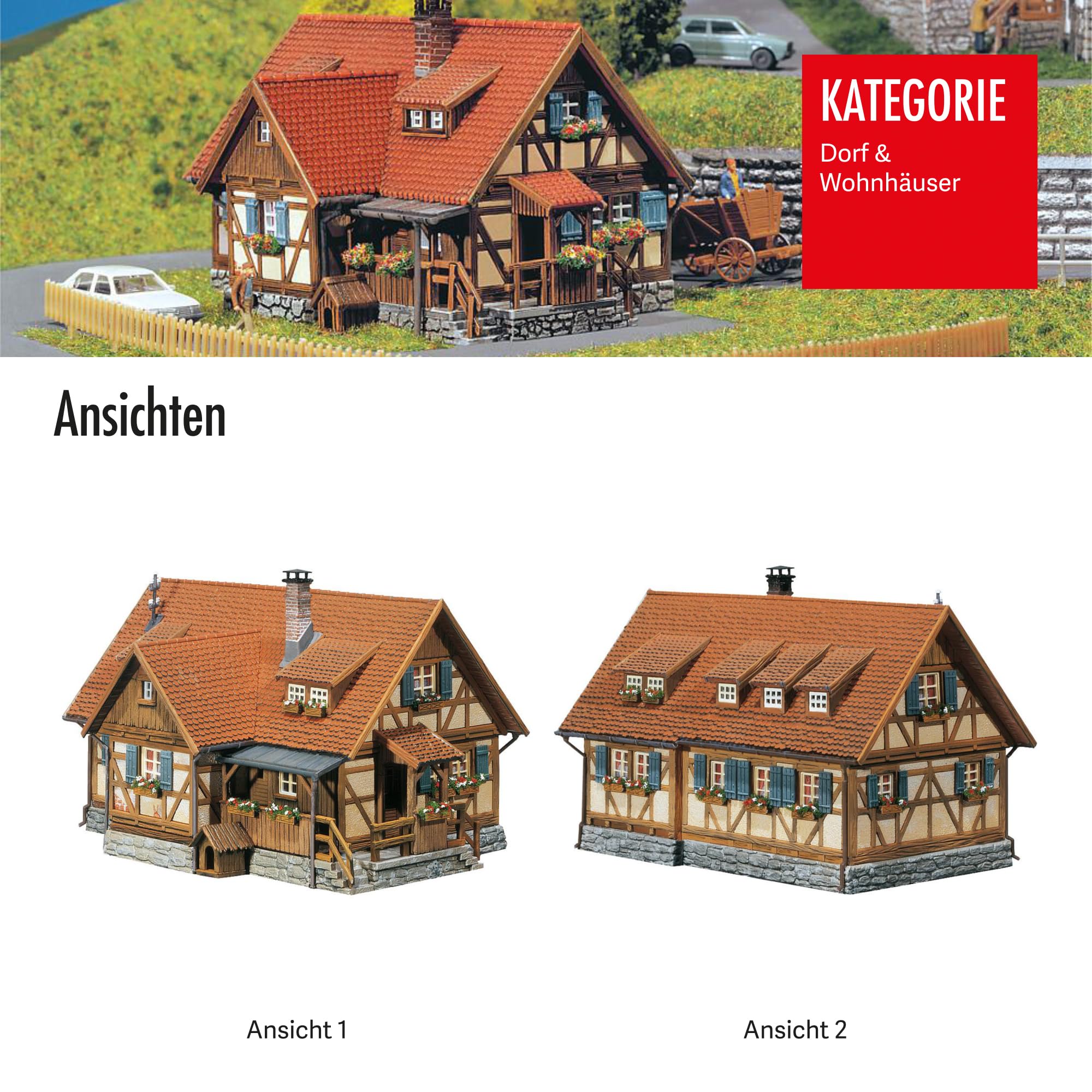 FALLER Ländliches Fachwerkhaus Modellbausatz mit 213 Einzelteilen 77x57x50mm I Modelleisenbahn Zubehör N I Modelleisenbahn Fachwerkhaus mit Dachgauben, Holz
