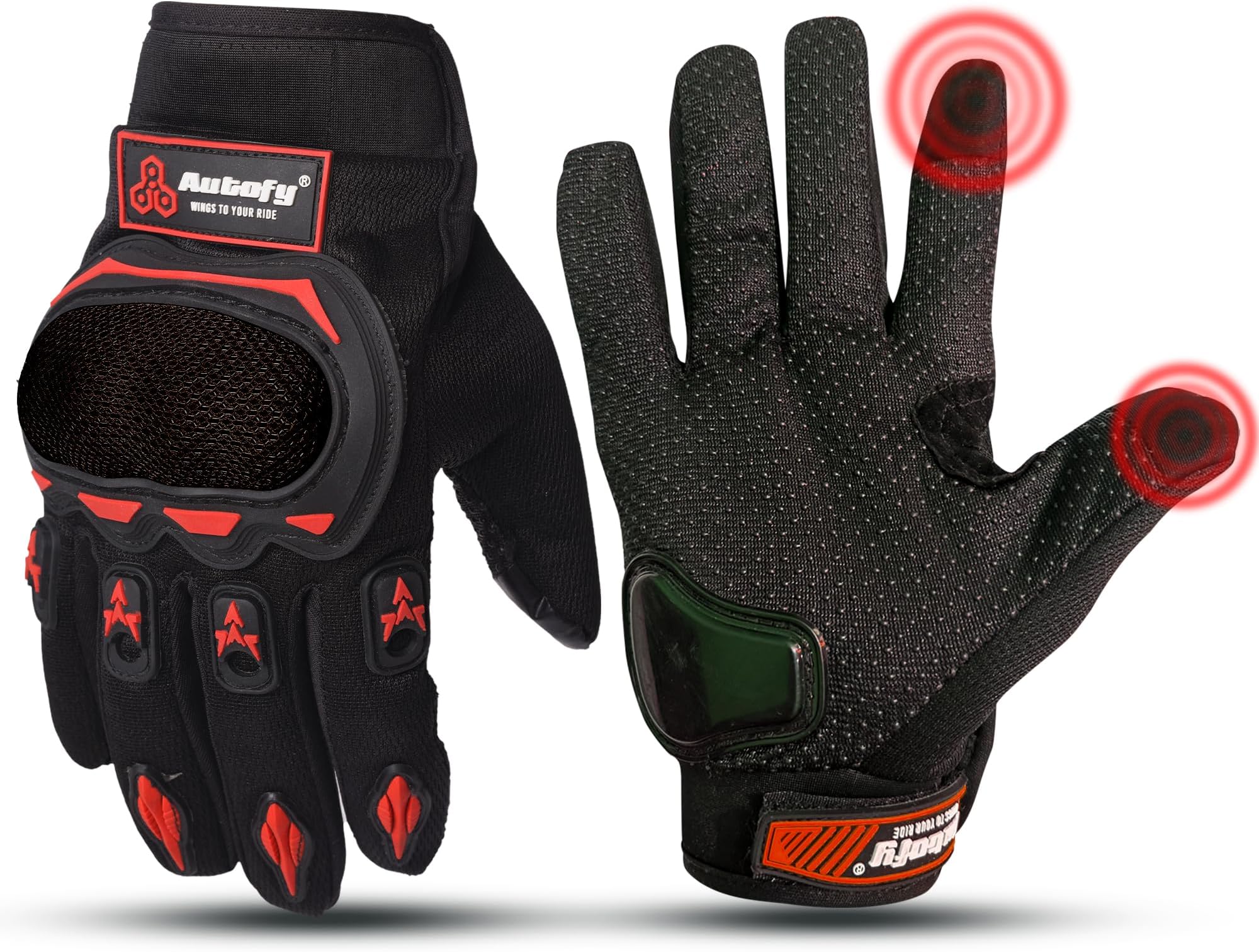 Autofy Fantom Bike Riding Gloves TPR Knuckle Protection Touchscreen Compatible Palm Protection Padding Hand Gloves for Bike - Bike Gloves Men Bike Accessories Washable Fabric (Size: M, Red & Black)