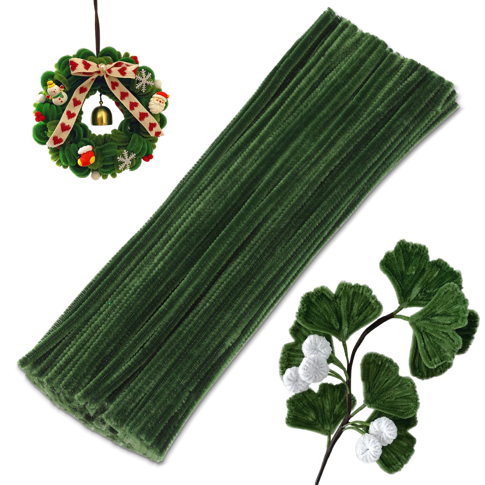 100 Pieces Pipe Cleaners Bulk Chenille Stem Sage Green Pipe Cleaners