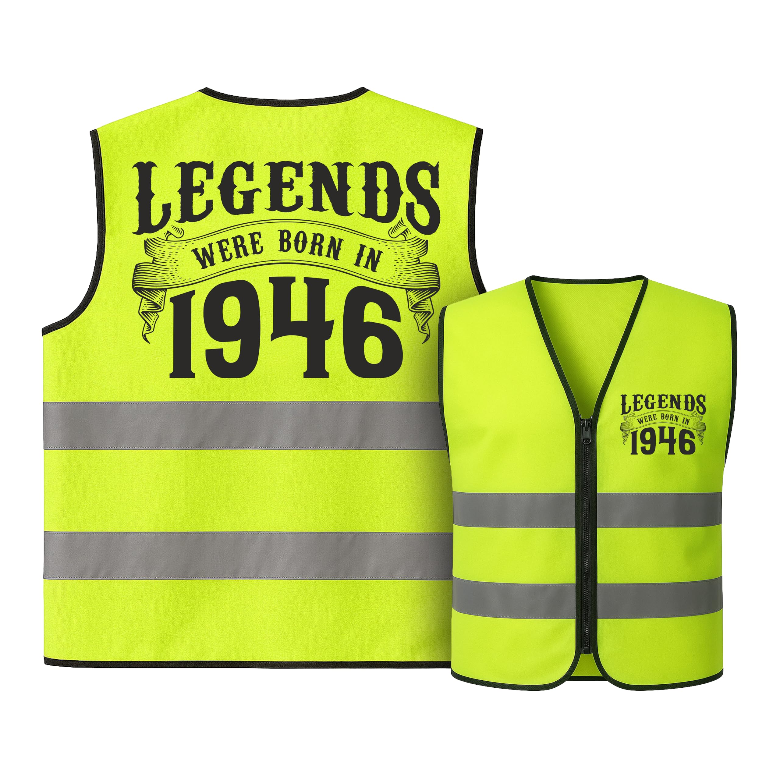 CROWNLY CRYSTAL® 1946 80th Birthday Hi Vis Vest – Retirement Gifts for Men – Funny Neon Reflective Safety Vest for Parties, Photos and Celebrations – Humorous Milestone Gift for Older Adults