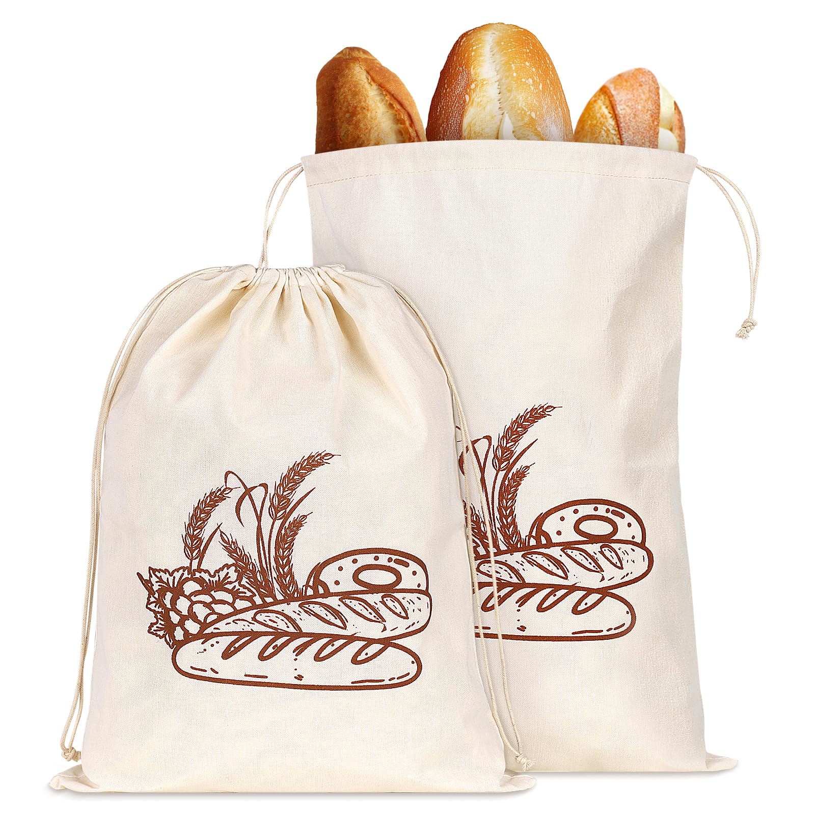 2 Pièces Sacs à Pain en Lin avec Doublure en Tissu en Cire d'abeille Sac a Pain Réutilisables pour Conservation Fraîcheur Alimentaire Rangement pour Pain Baguette Fruits Légumes-43 * 32,5cm(Cordon)